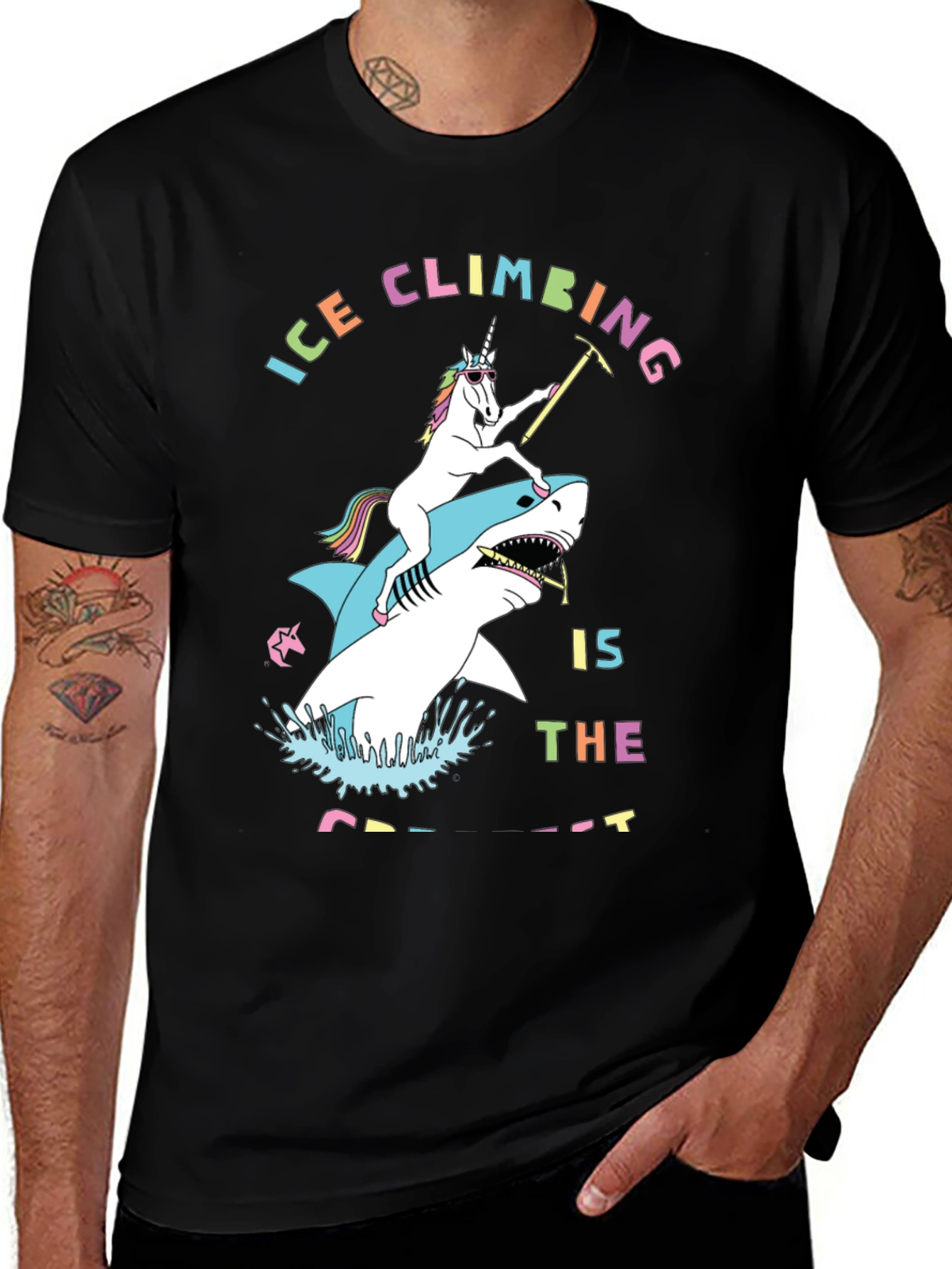 Ice Climbing Unicorn Shark Graphic T-Shirt