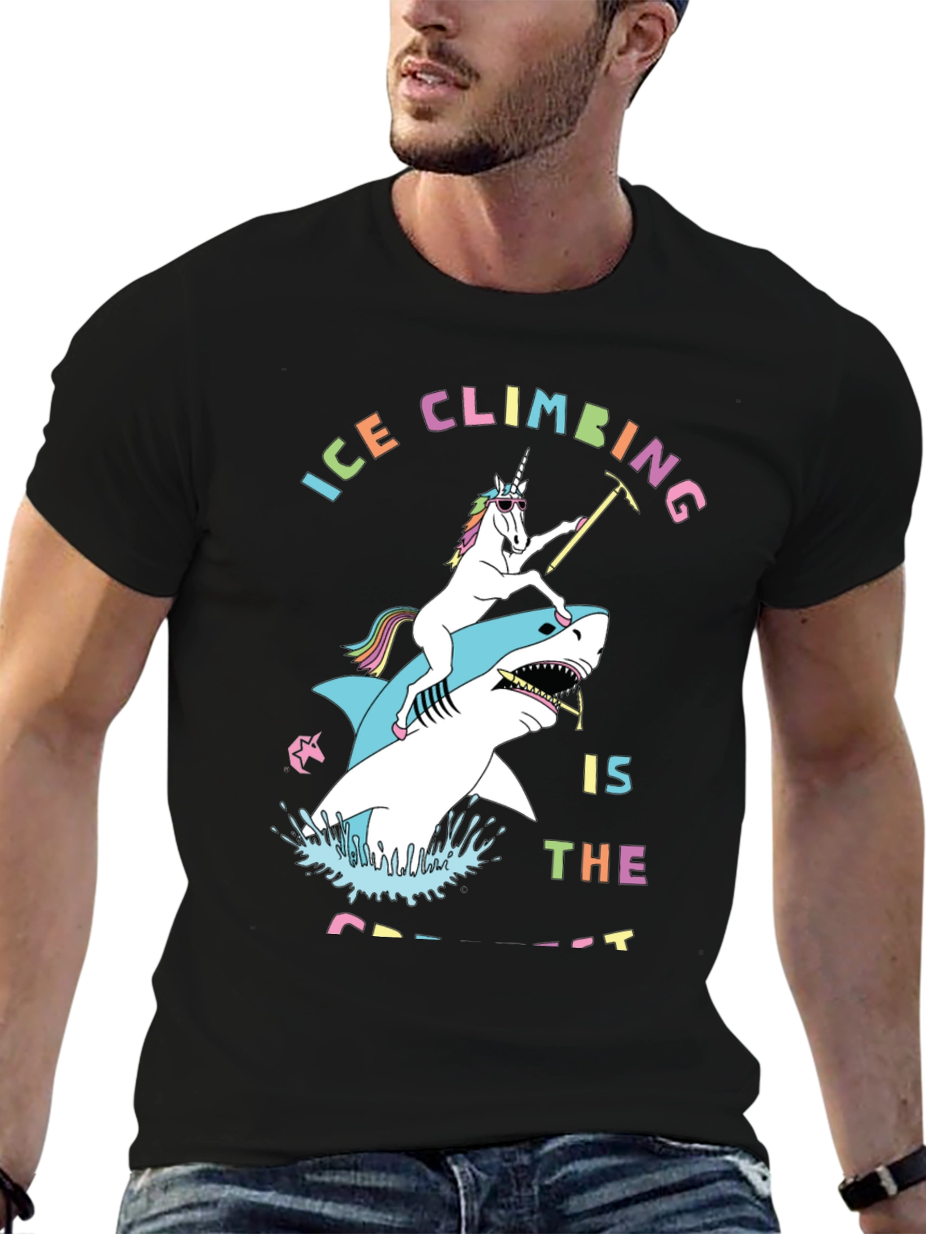 Ice Climbing Unicorn Shark Graphic T-Shirt