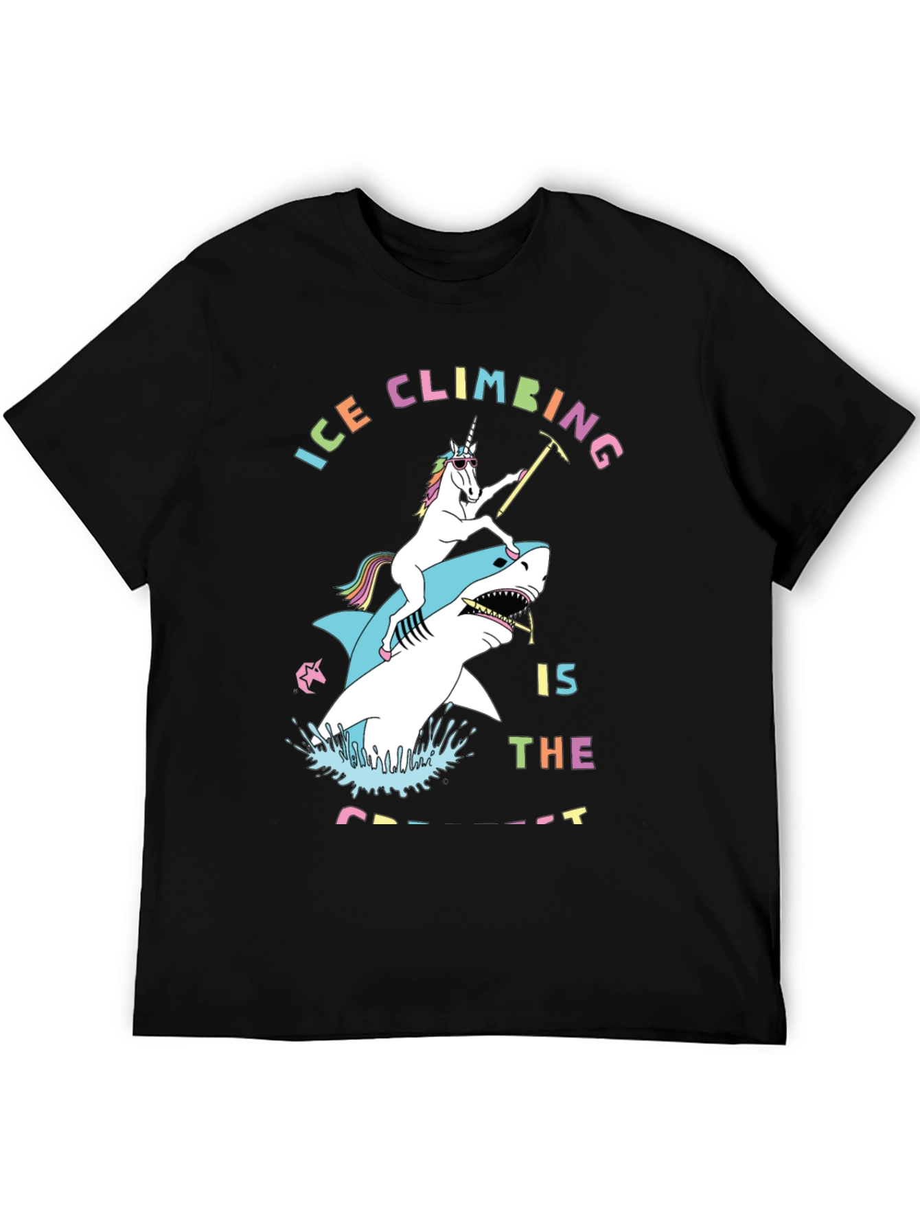 Ice Climbing Unicorn Shark Graphic T-Shirt