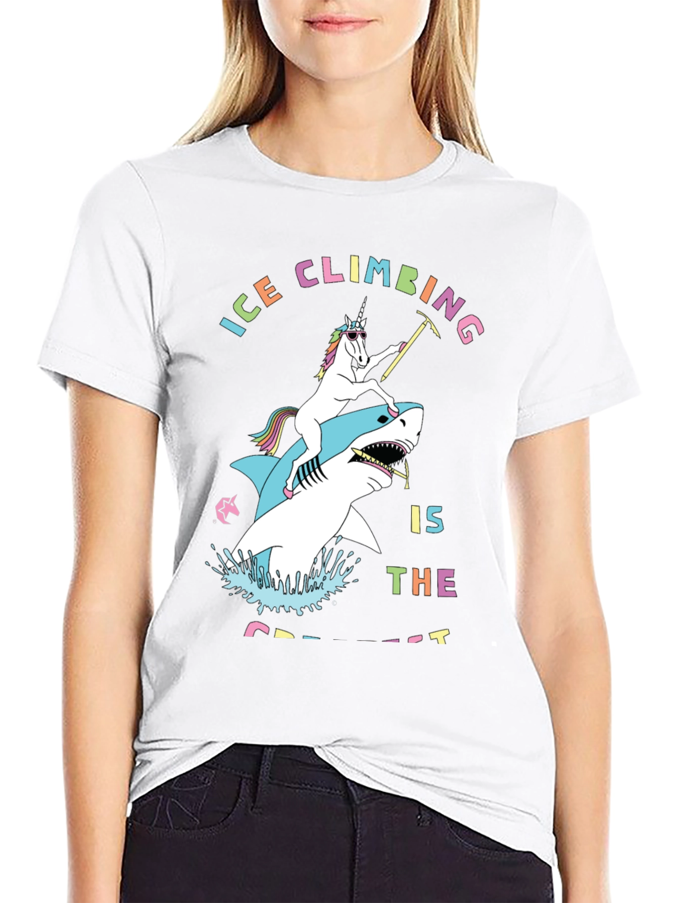 Ice Climbing Unicorn Shark Graphic T-Shirt