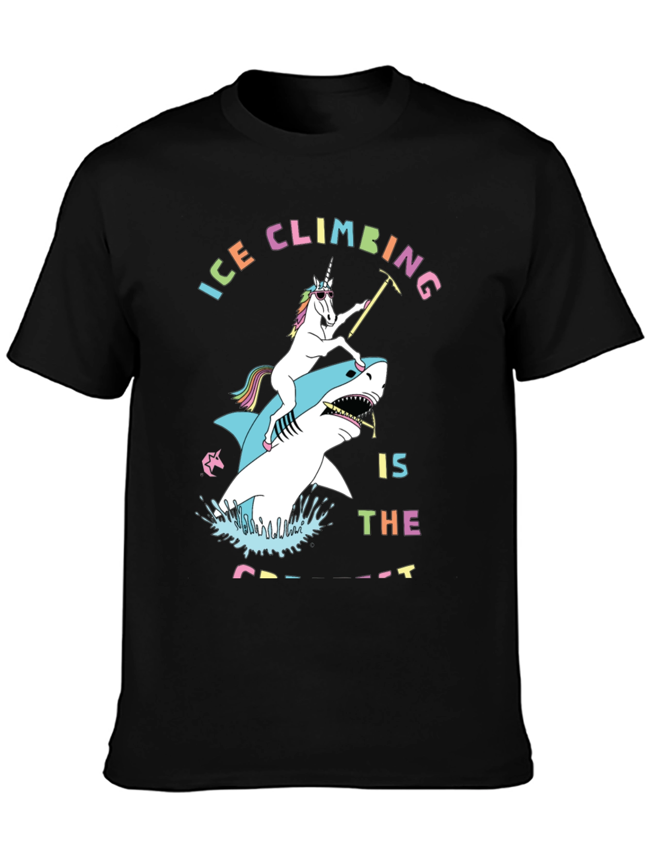 Ice Climbing Unicorn Shark Graphic T-Shirt