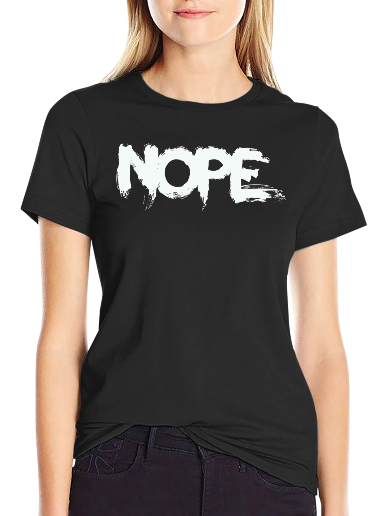 Nope Graphic T-Shirt - Casual Short Sleeve Tee