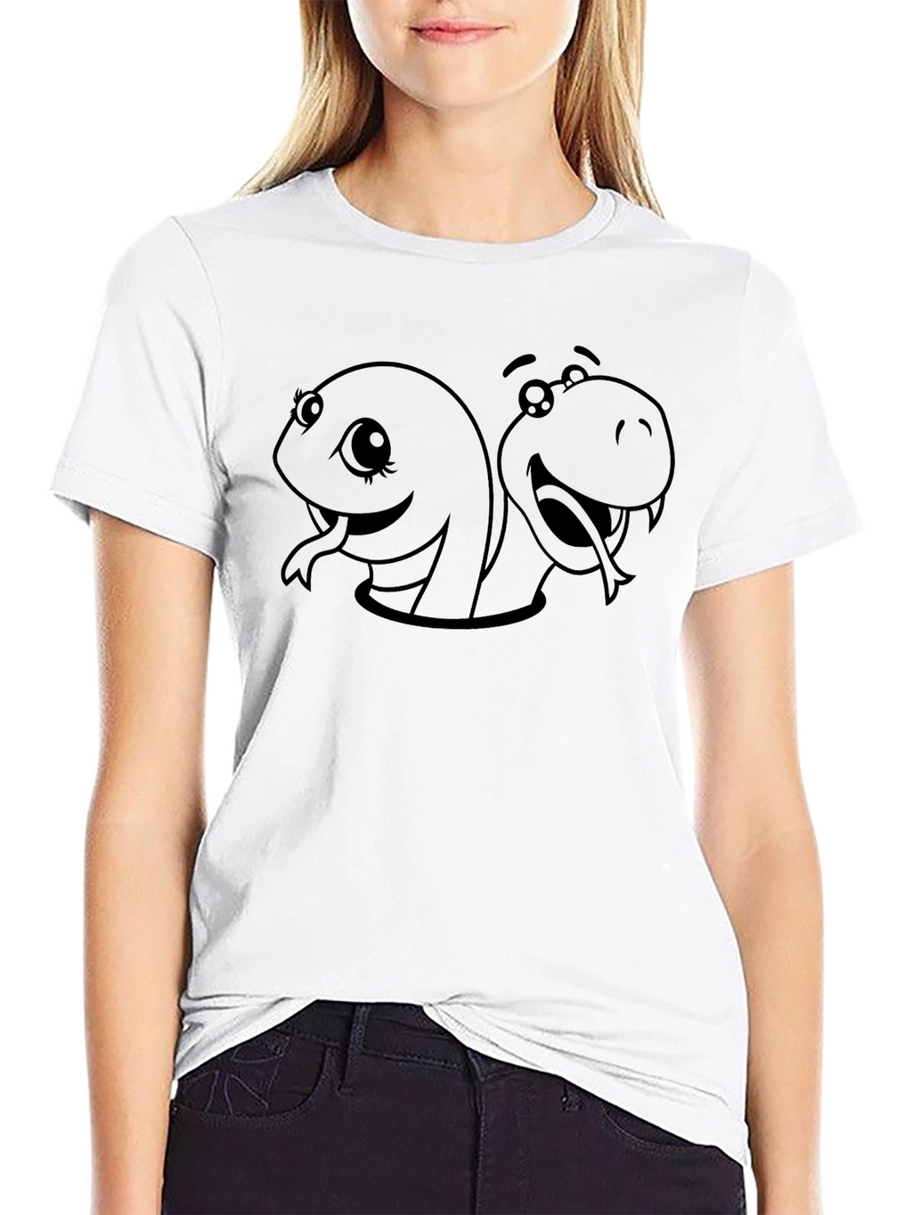 Cartoon Snakes Graphic Black T-Shirt