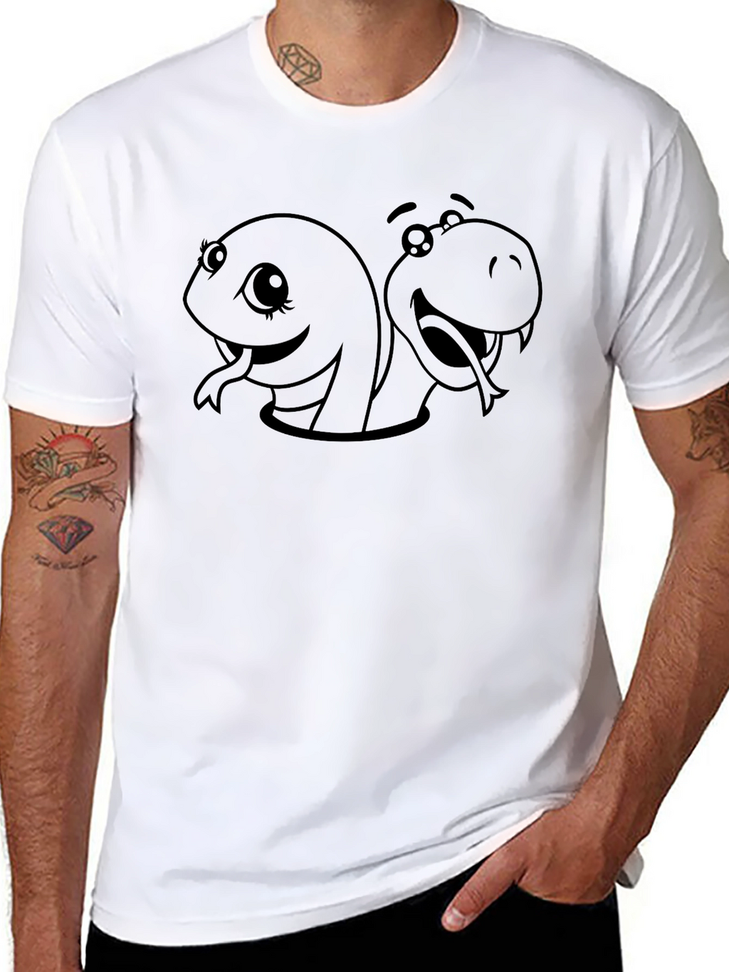 Cartoon Snakes Graphic Black T-Shirt