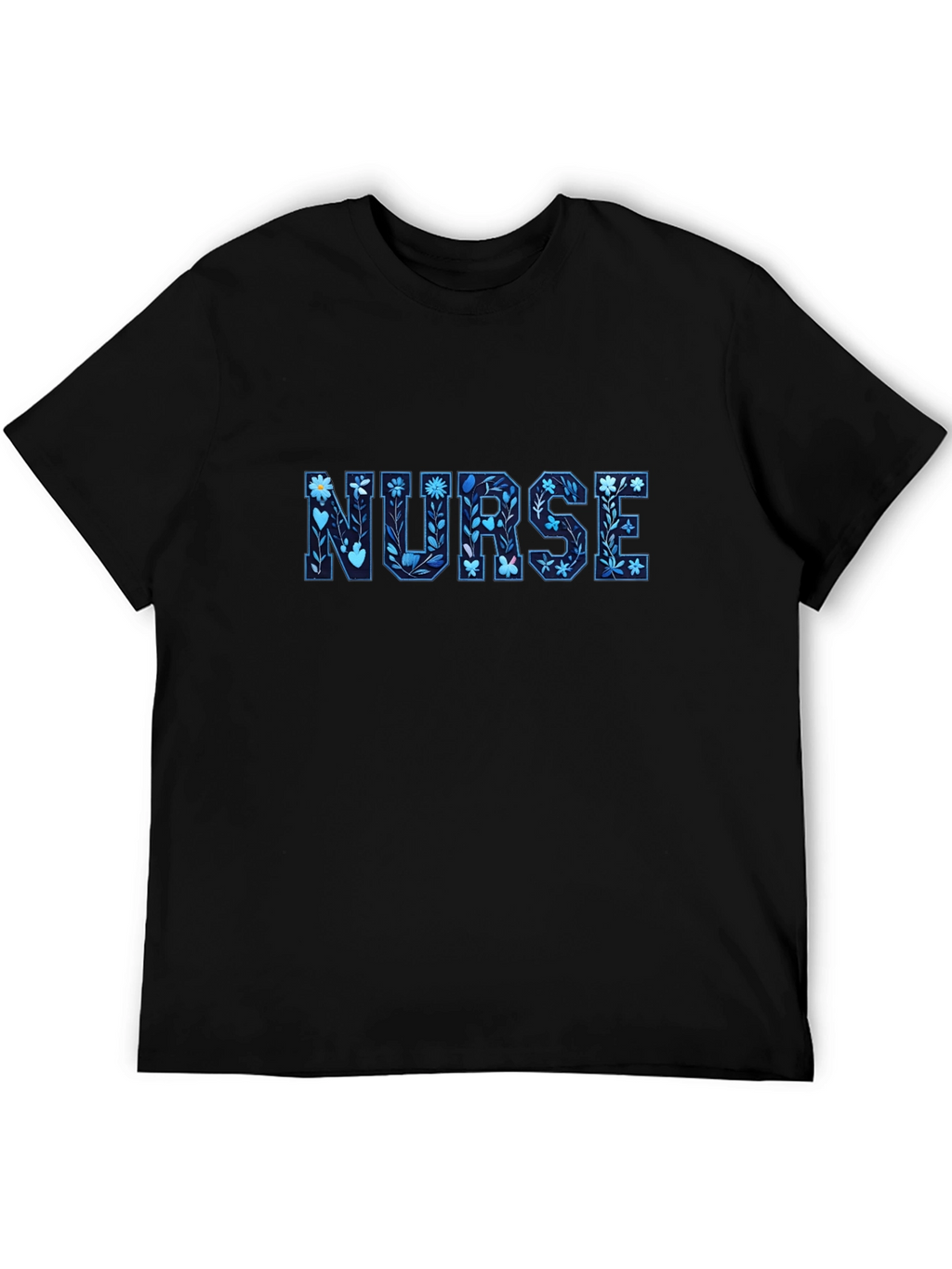 Floral Nurse T-Shirt - Black Cotton Tee
