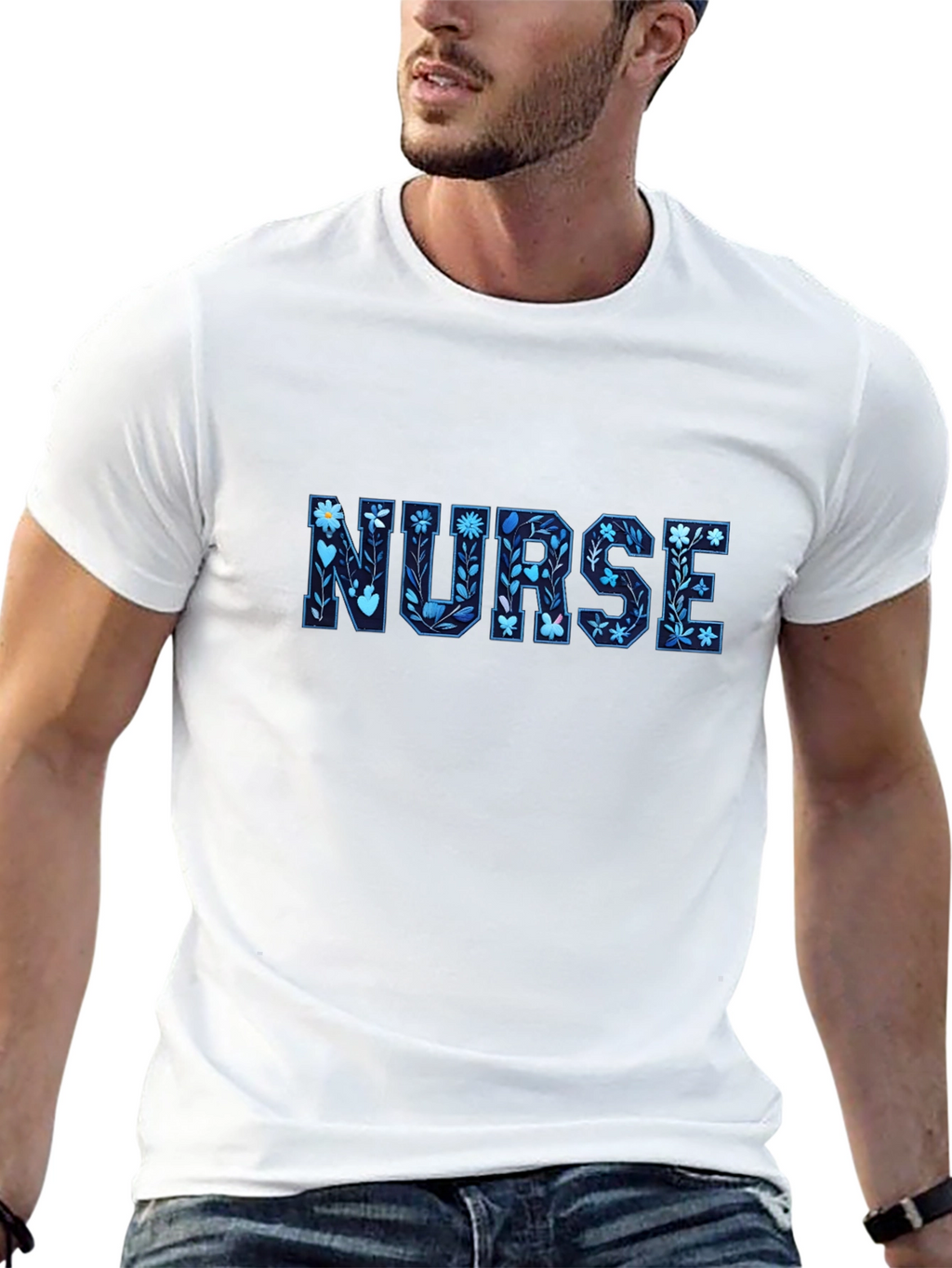 Floral Nurse T-Shirt - Black Cotton Tee