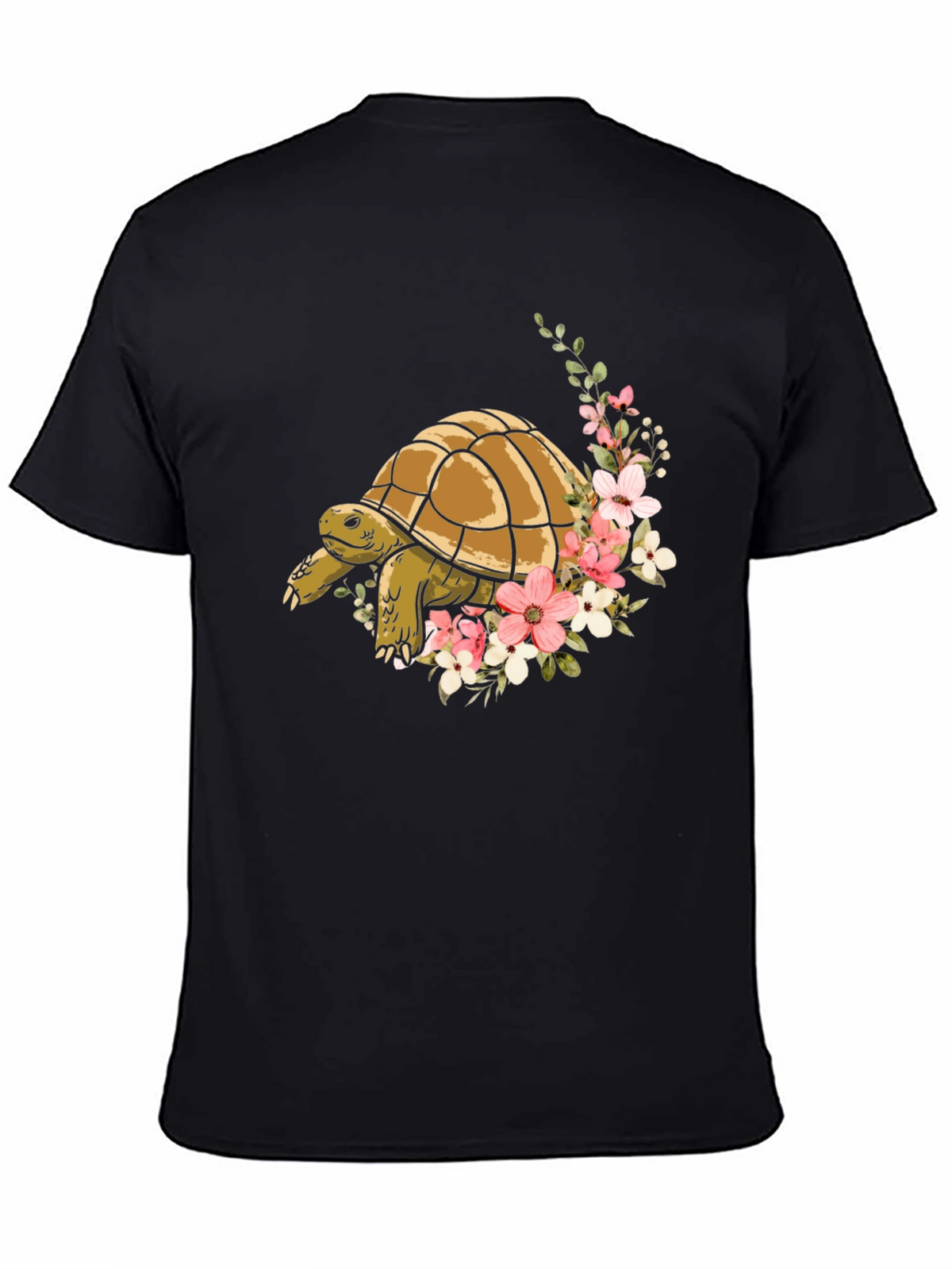 Turtle & Floral Graphic Tee - Stylish Mens Black T-Shirt