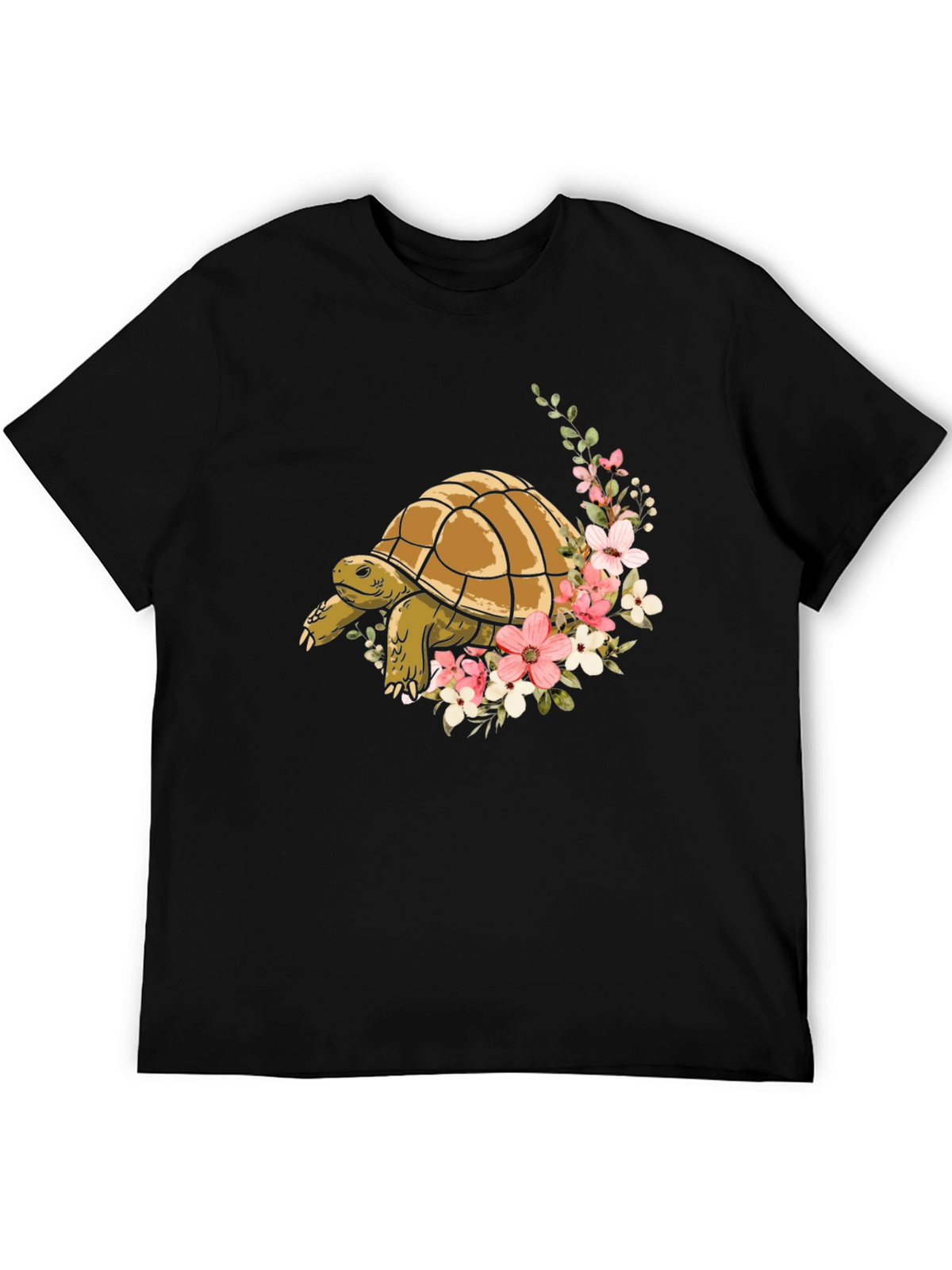 Turtle & Floral Graphic Tee - Stylish Mens Black T-Shirt