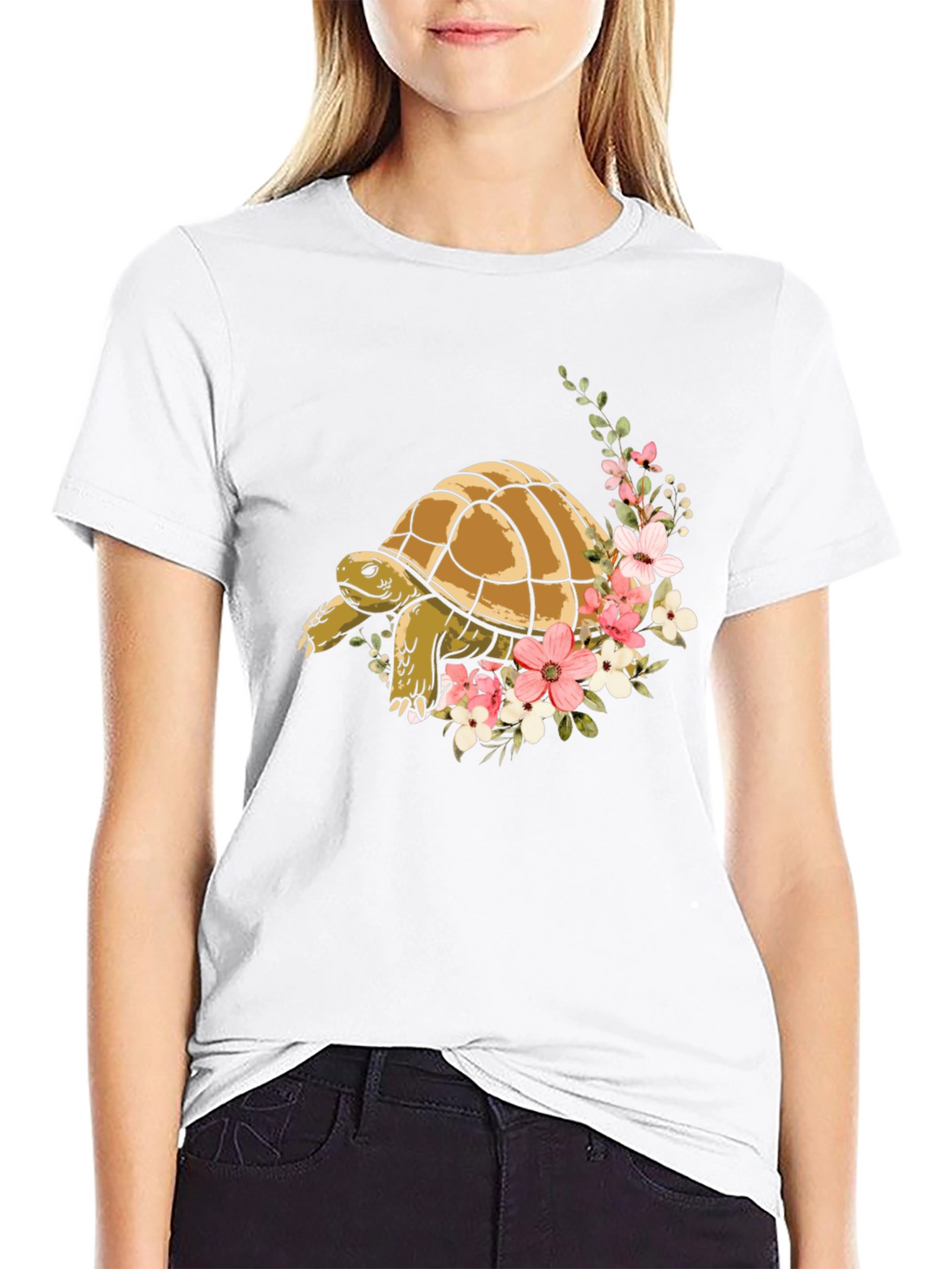 Turtle & Floral Graphic Tee - Stylish Mens Black T-Shirt