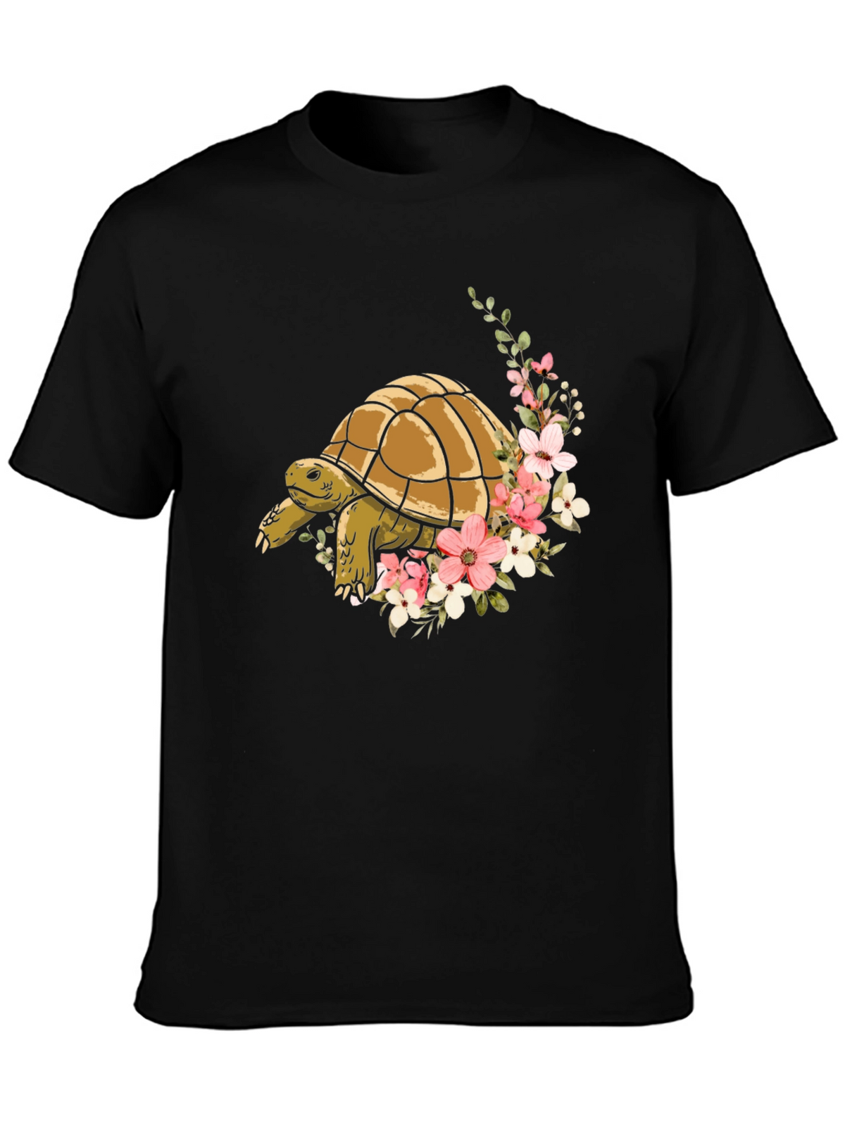 Turtle & Floral Graphic Tee - Stylish Mens Black T-Shirt