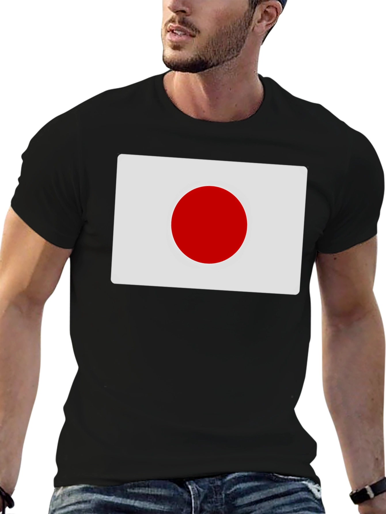 Japan Flag Graphic Tee - Black Cotton T-Shirt