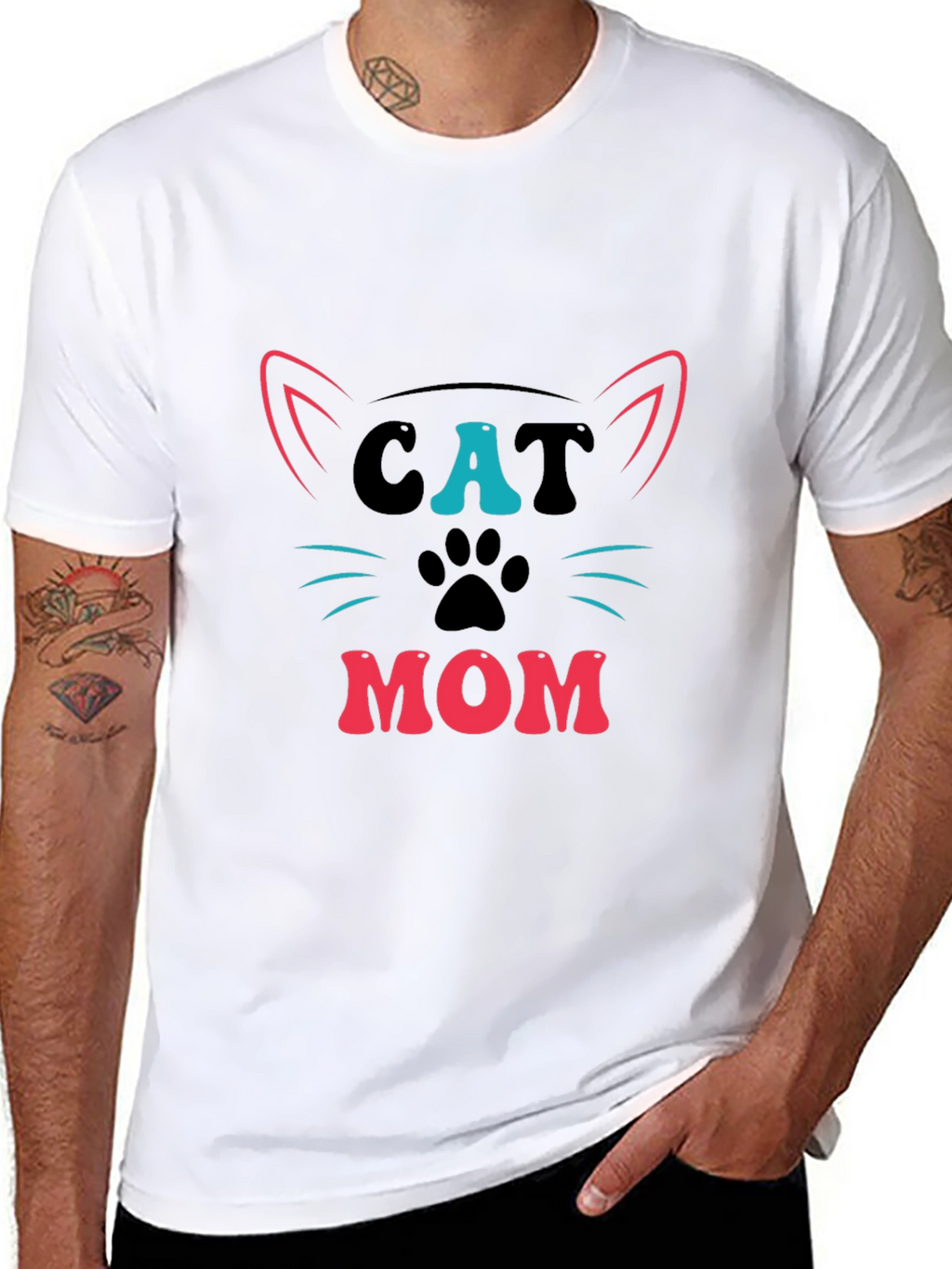 Cat Mom Graphic Tee - Black Cotton T-Shirt