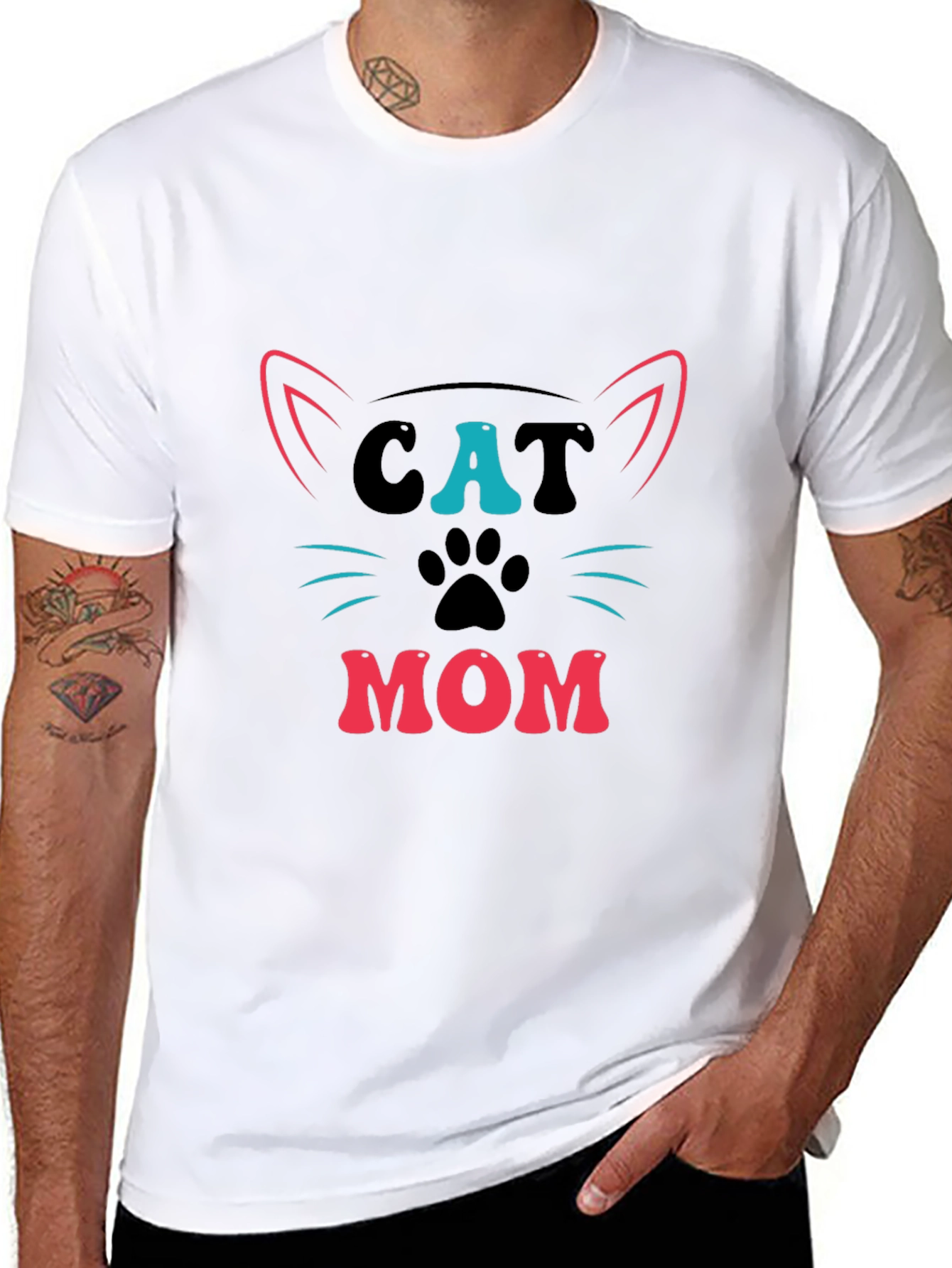 Cat Mom Graphic Tee - Black Cotton T-Shirt