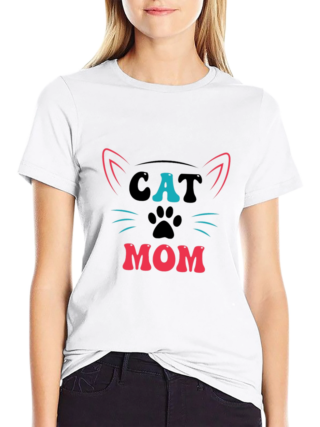 Cat Mom Graphic Tee - Black Cotton T-Shirt