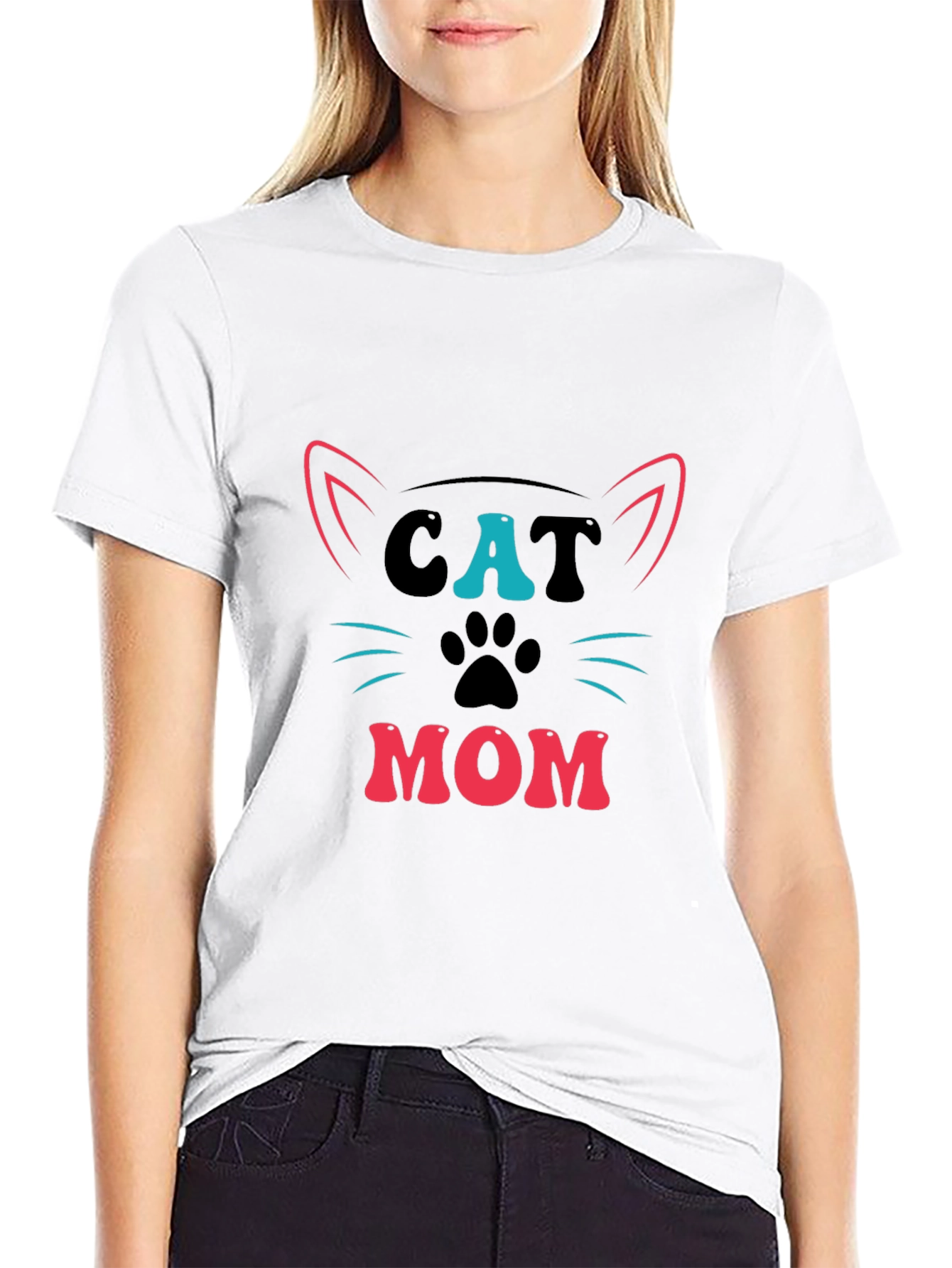 Cat Mom Graphic Tee - Black Cotton T-Shirt