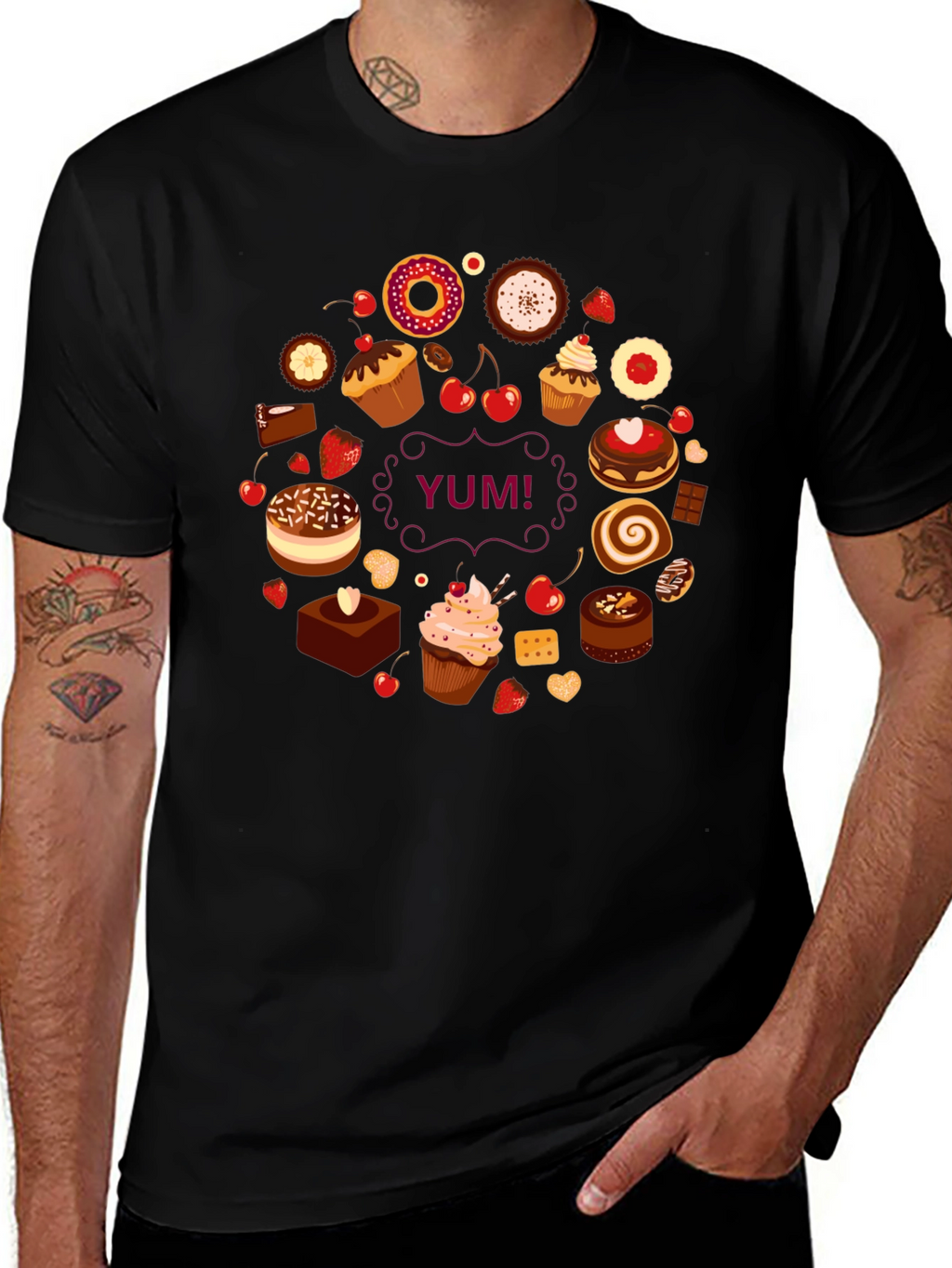 Sweet Treats Black T-Shirt - Yum!