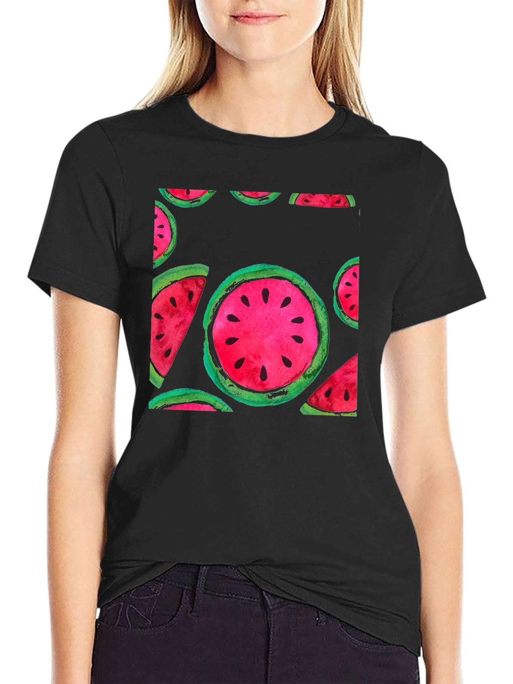 Watermelon Print Black T-Shirt