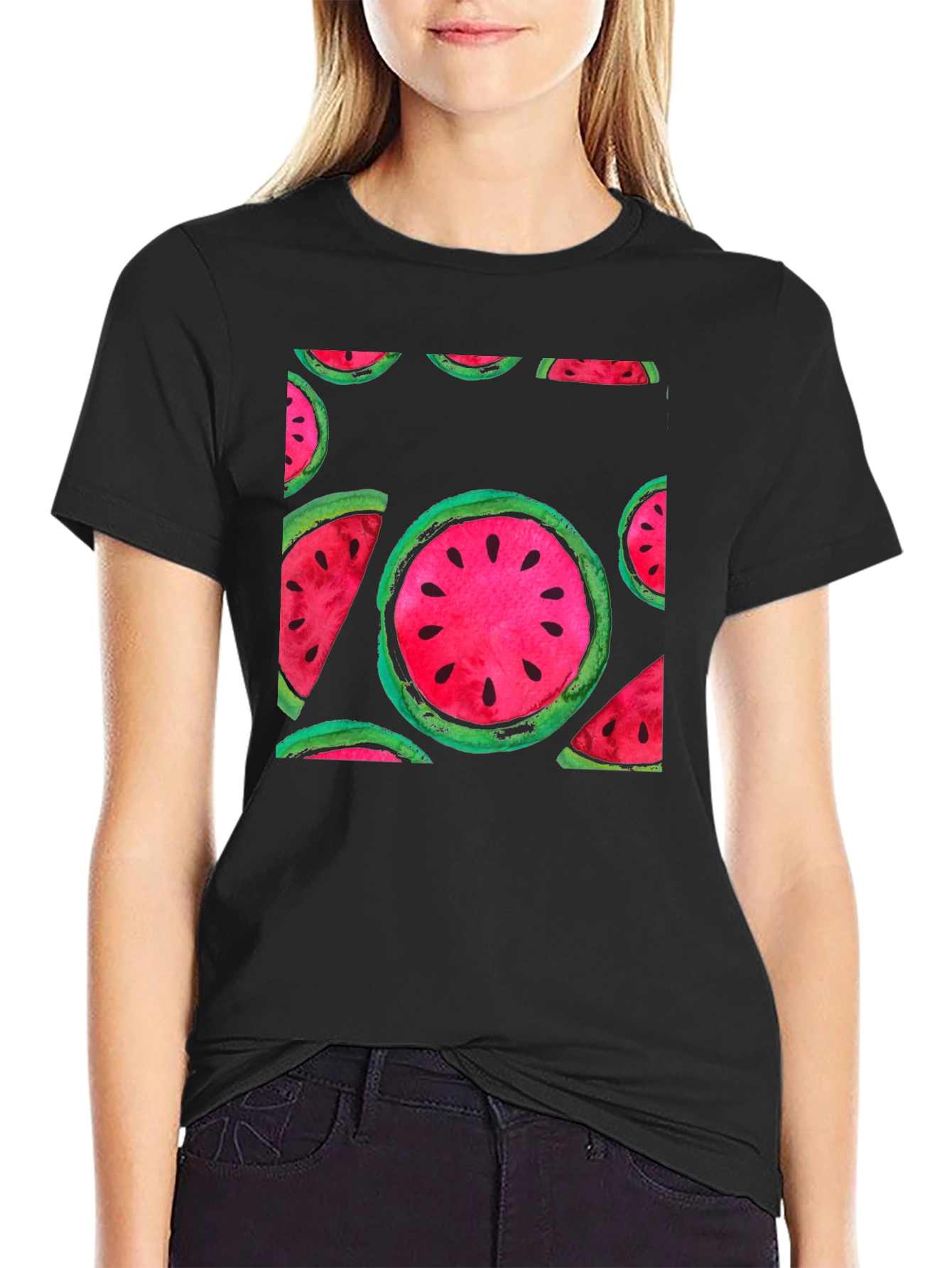 Watermelon Print Black T-Shirt