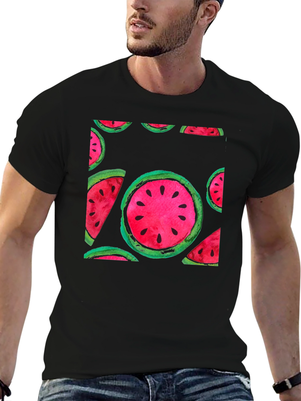 Watermelon Print Black T-Shirt