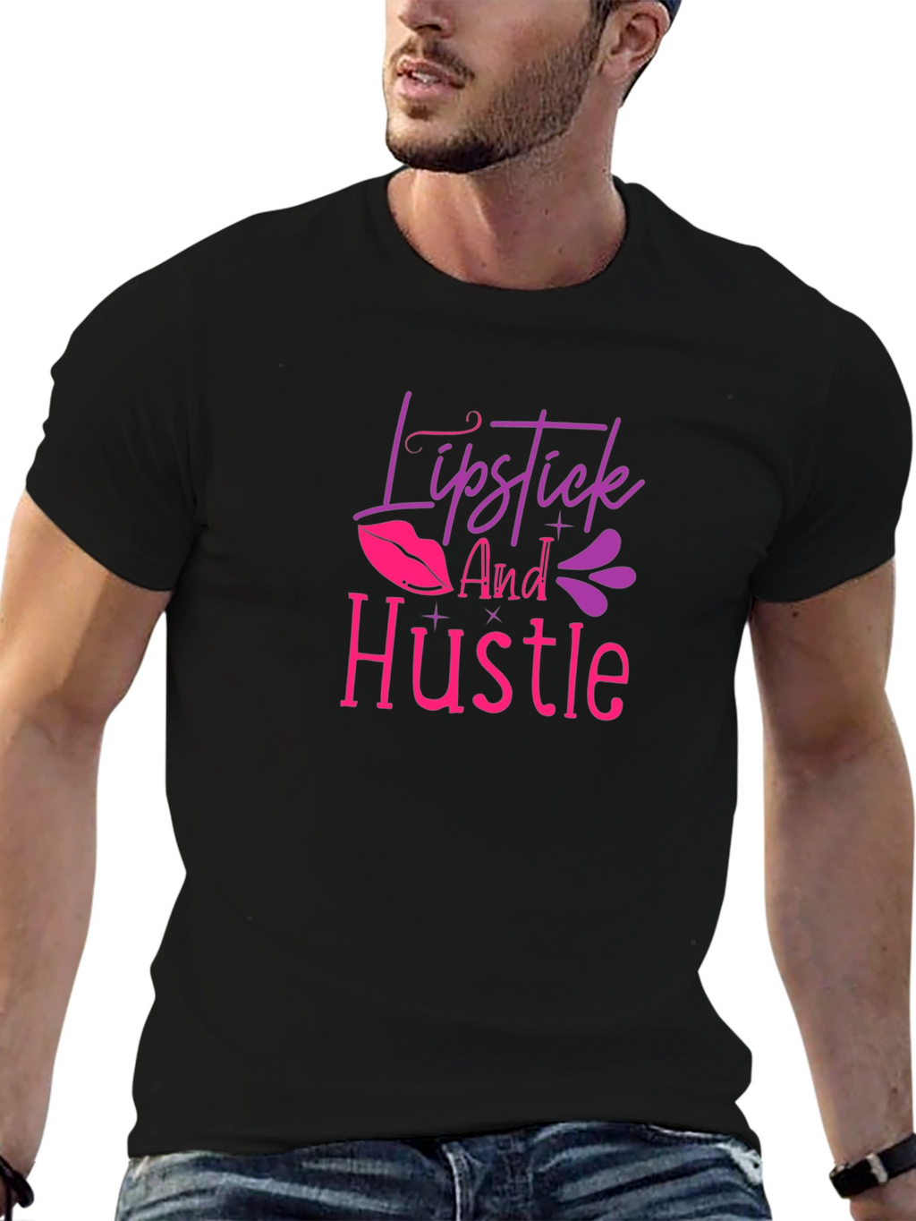 Lipstick and Hustle Graphic T-Shirt - Black