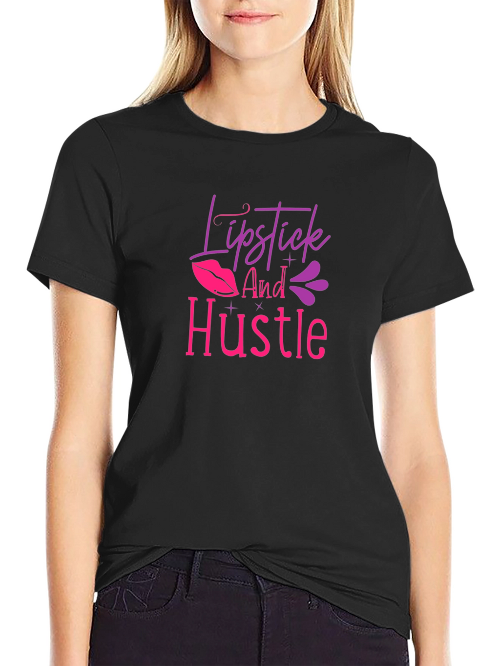 Lipstick and Hustle Graphic T-Shirt - Black