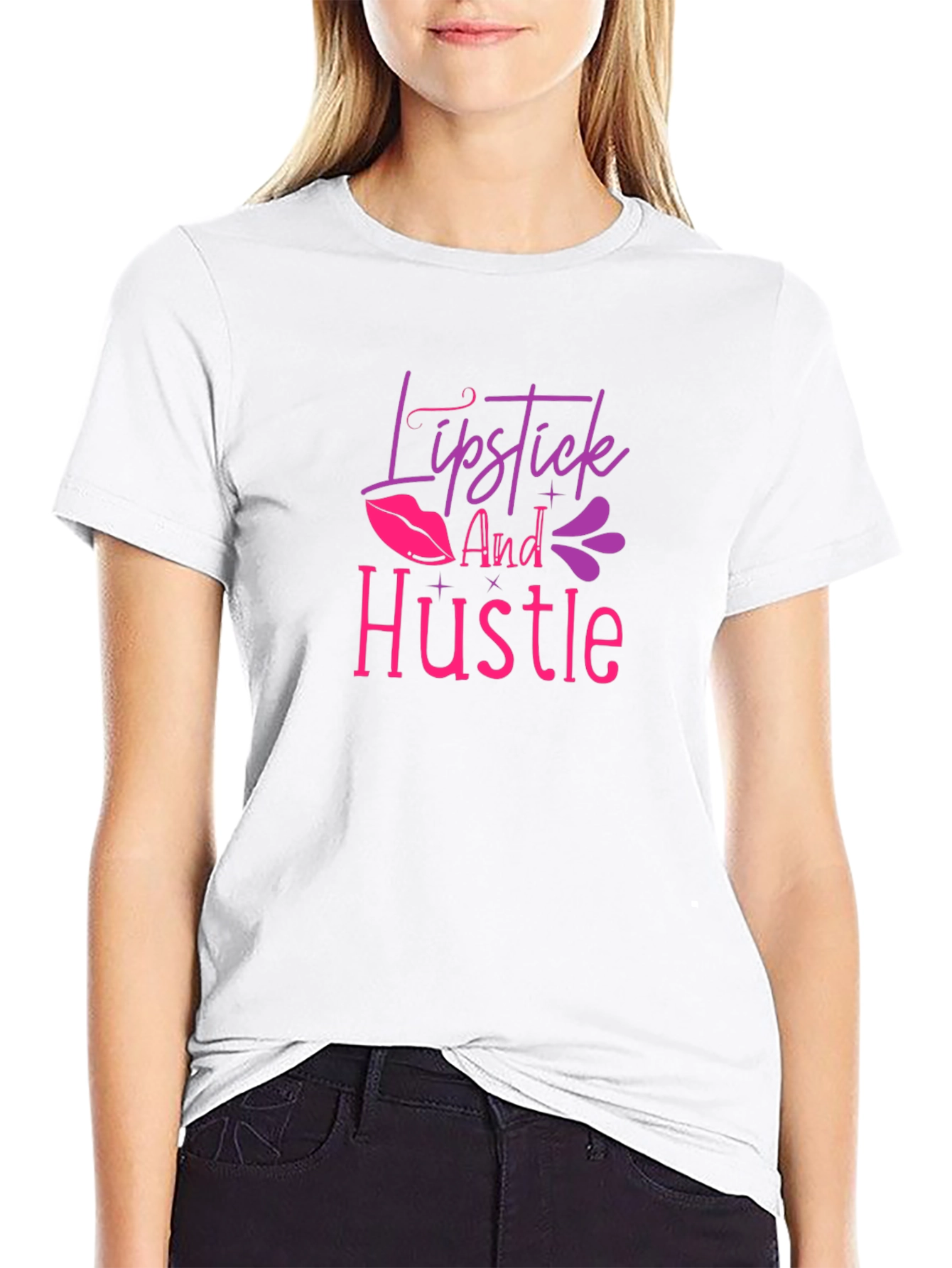 Lipstick and Hustle Graphic T-Shirt - Black