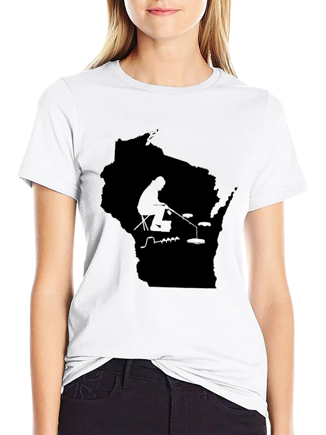 Wisconsin Fishing Silhouette Tee - Black