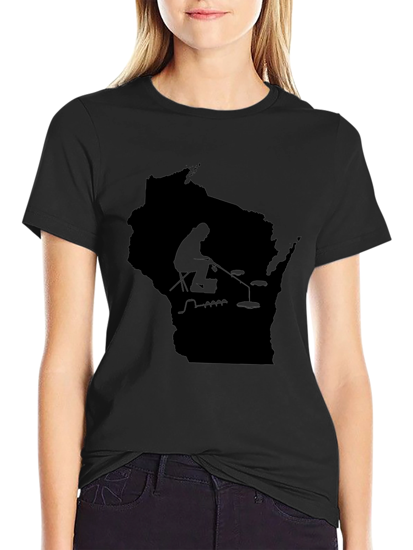 Wisconsin Fishing Silhouette Tee - Black
