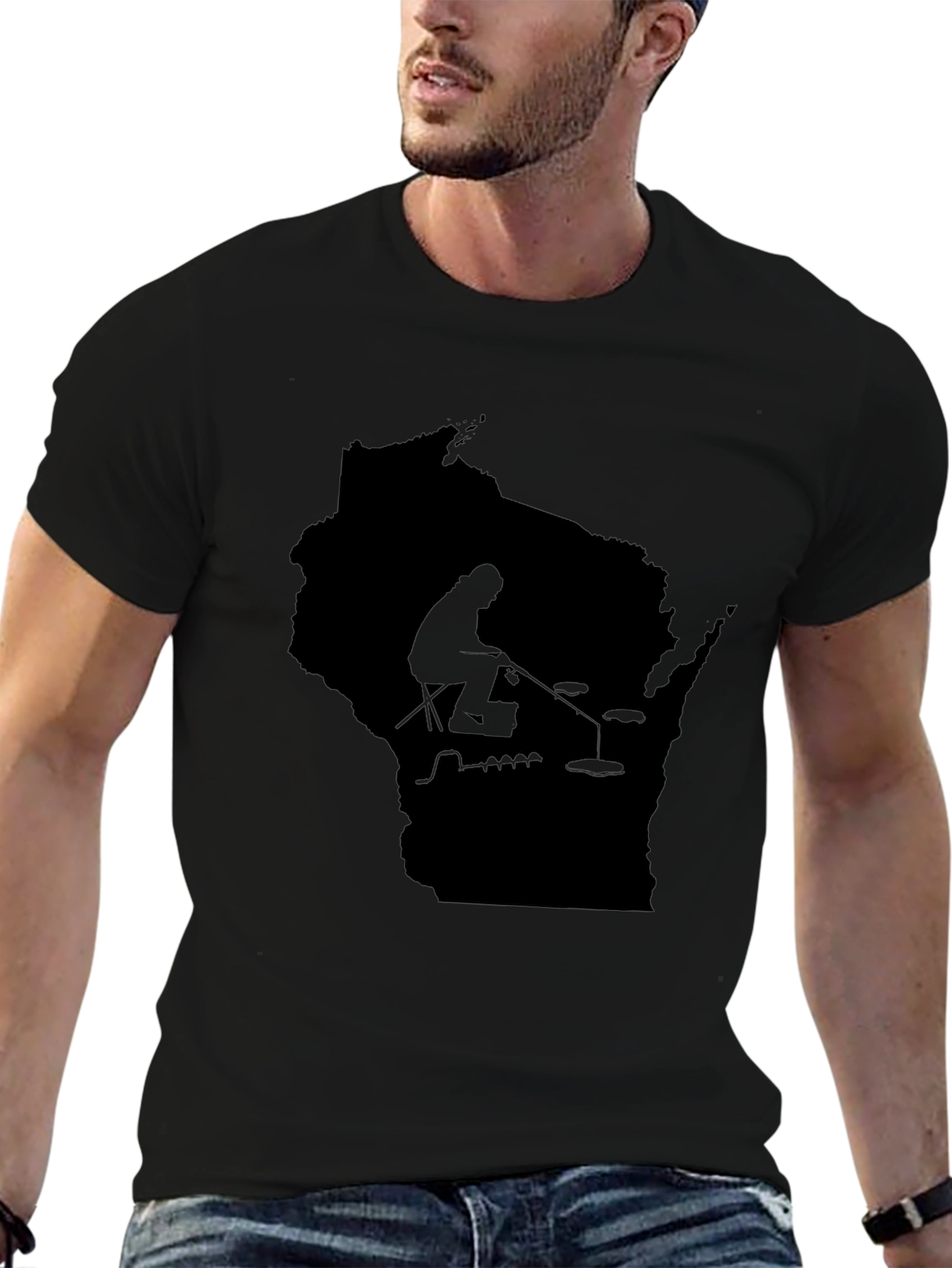 Wisconsin Fishing Silhouette Tee - Black