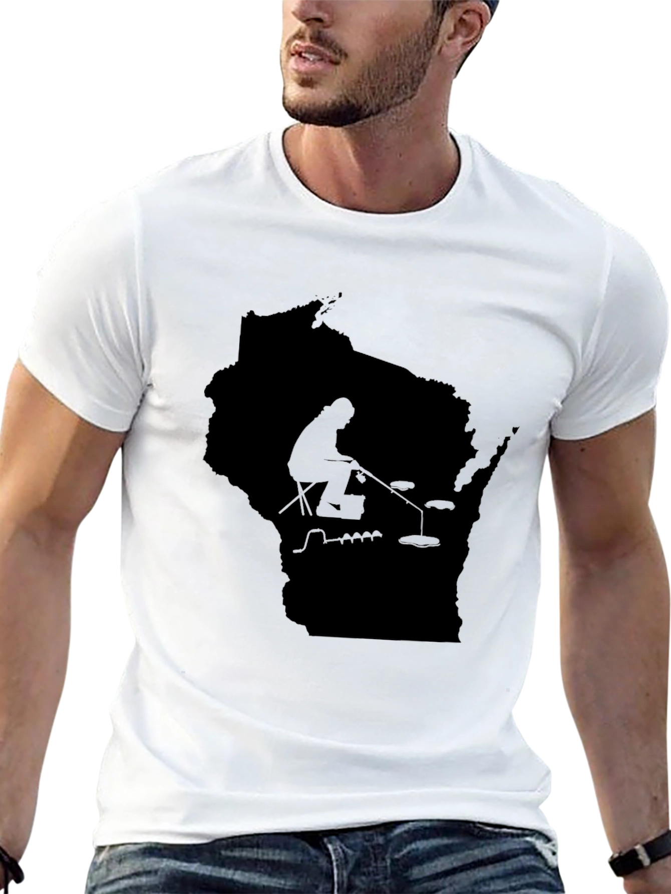 Wisconsin Fishing Silhouette Tee - Black