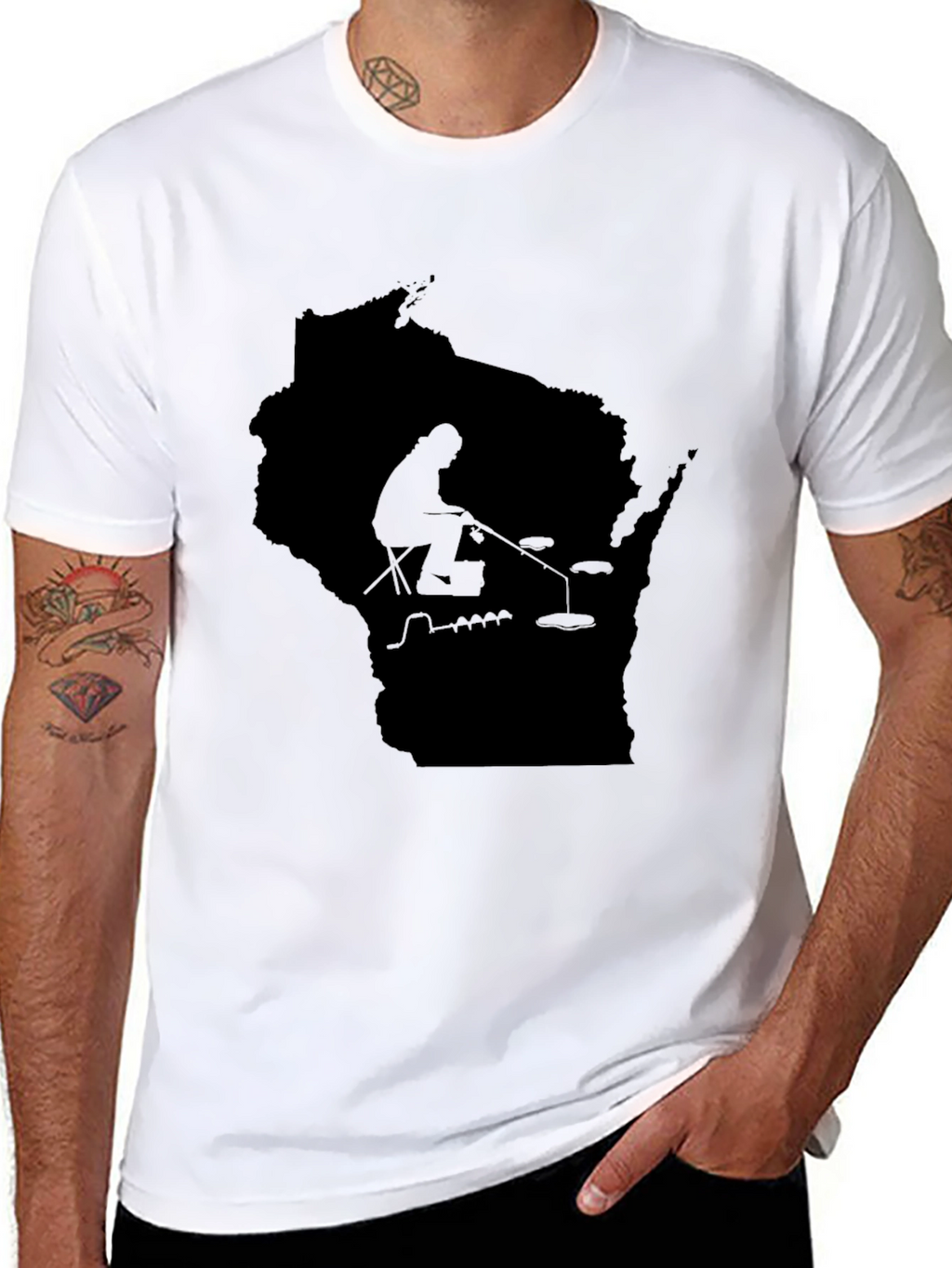 Wisconsin Fishing Silhouette Tee - Black
