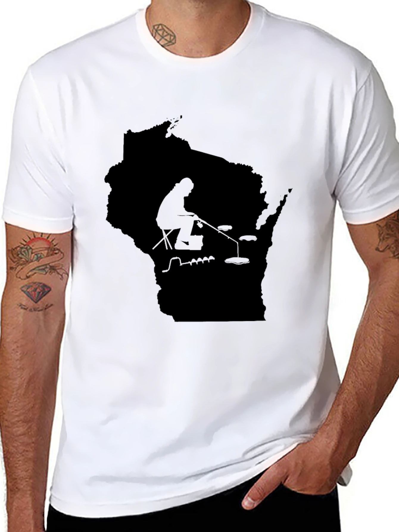 Wisconsin Fishing Silhouette Tee - Black