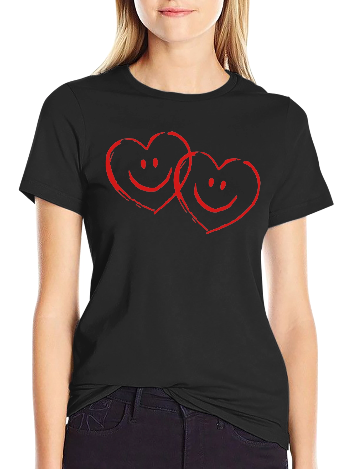 Heart Smile Graphic Tee - Soft Cotton Black T-Shirt