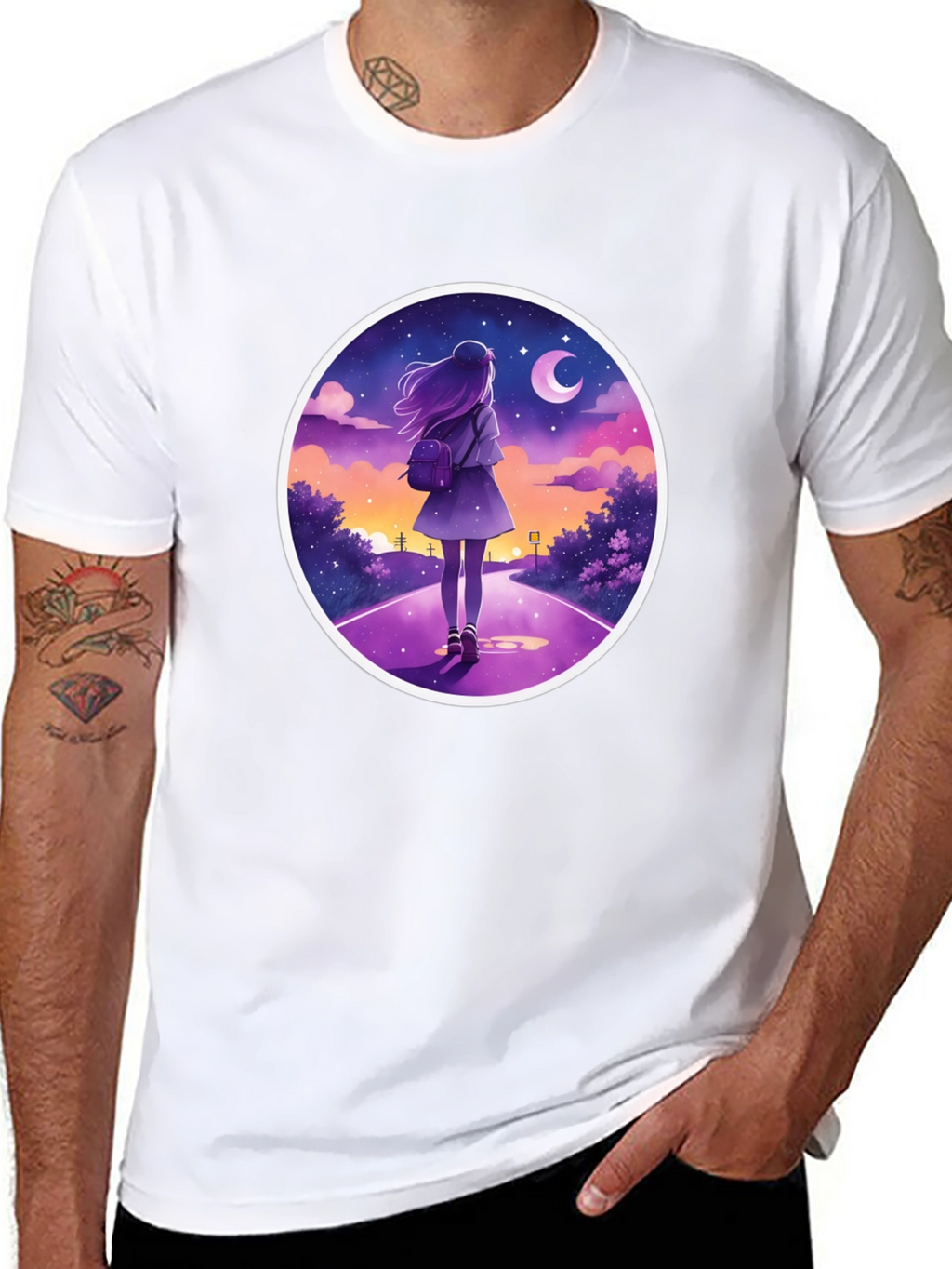 Night Walk Graphic Tee - Anime Style