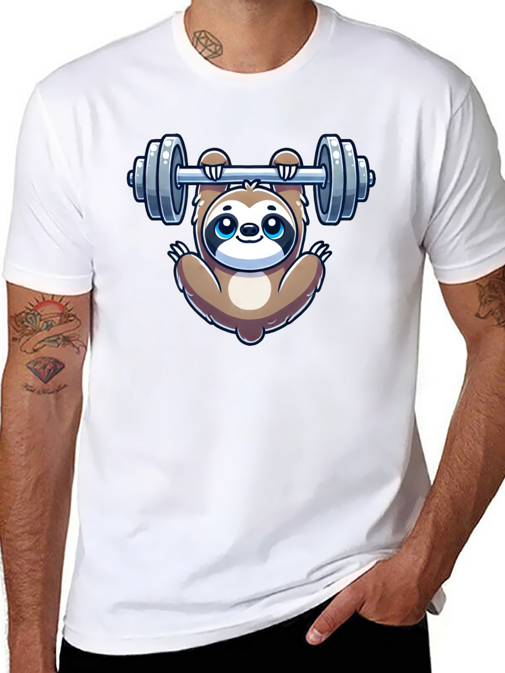 Sloth Lifting Weights Graphic Tee - Gym Humor