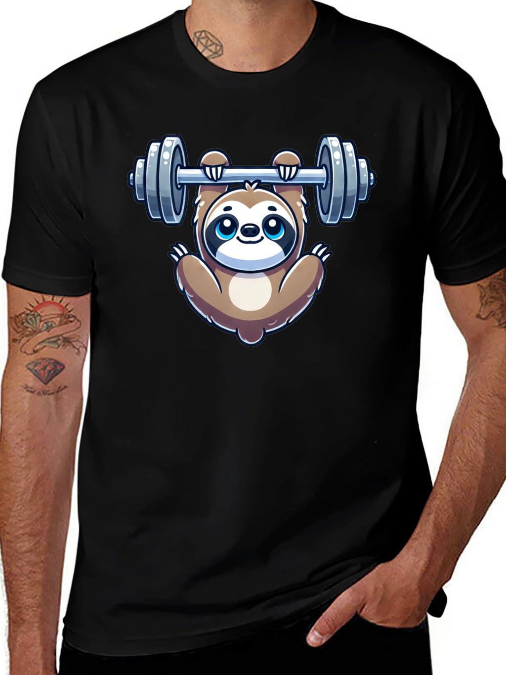 Sloth Lifting Weights Graphic Tee - Gym Humor