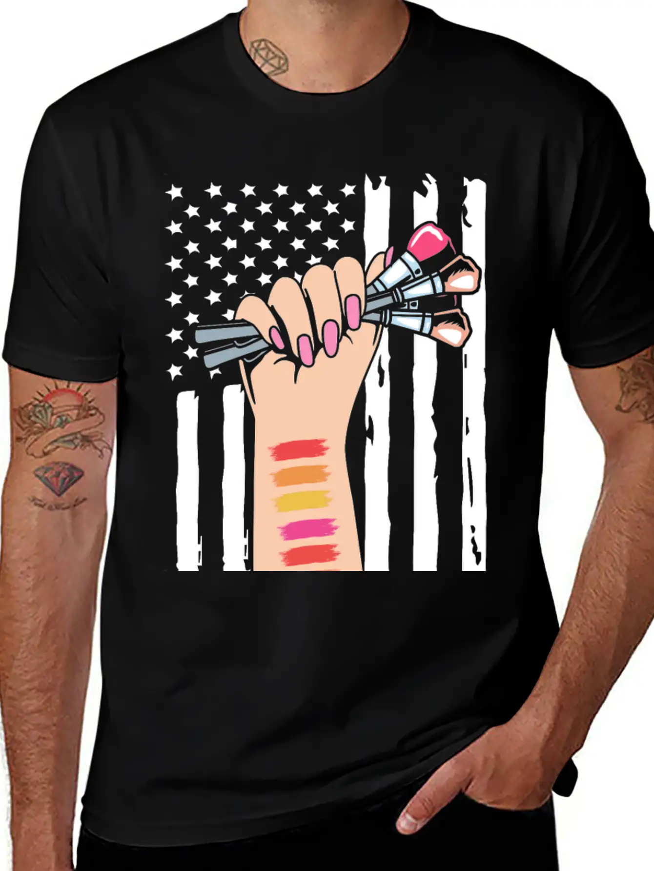 4th Of July American Flag Makeup Esthetician Relaxed Everyday Tee – Lightweight And Durable Cotton