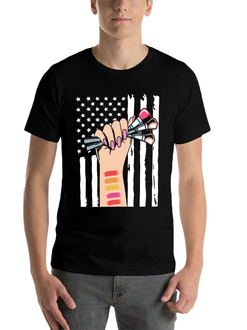 4th Of July American Flag Makeup Esthetician Relaxed Everyday Tee – Lightweight And Durable Cotton