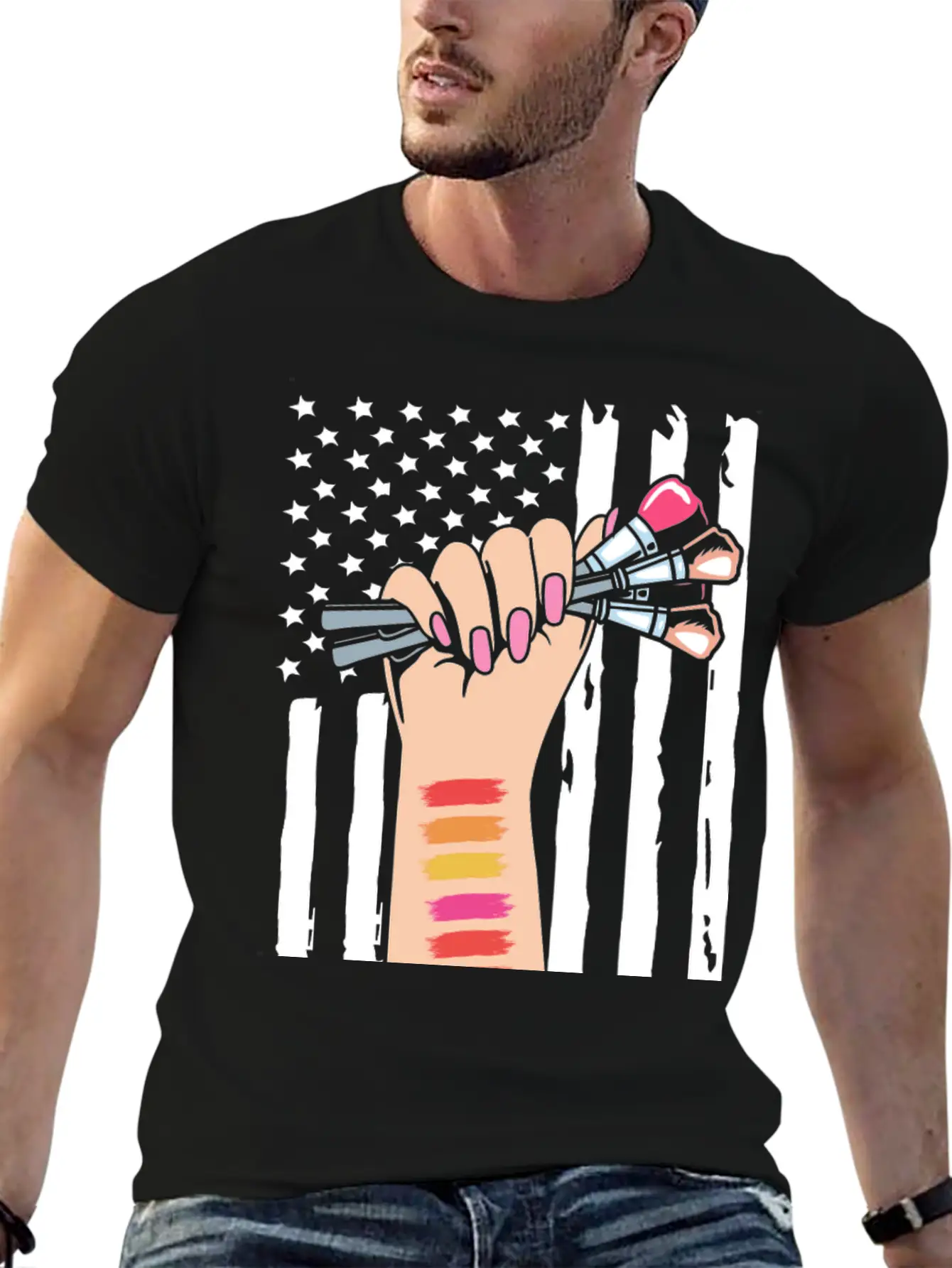 4th Of July American Flag Makeup Esthetician Relaxed Everyday Tee – Lightweight And Durable Cotton