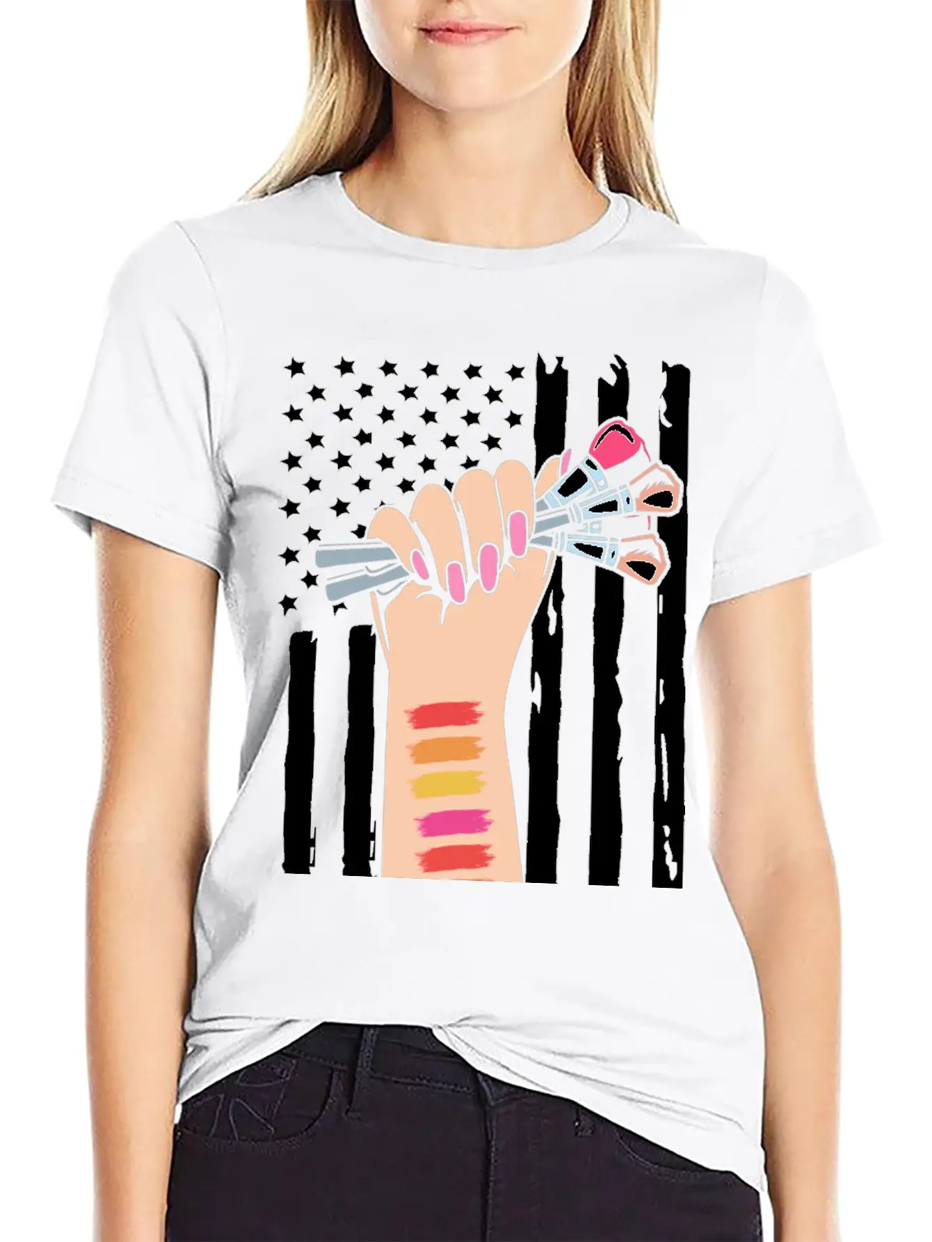 4th Of July American Flag Makeup Esthetician Relaxed Everyday Tee – Lightweight And Durable Cotton