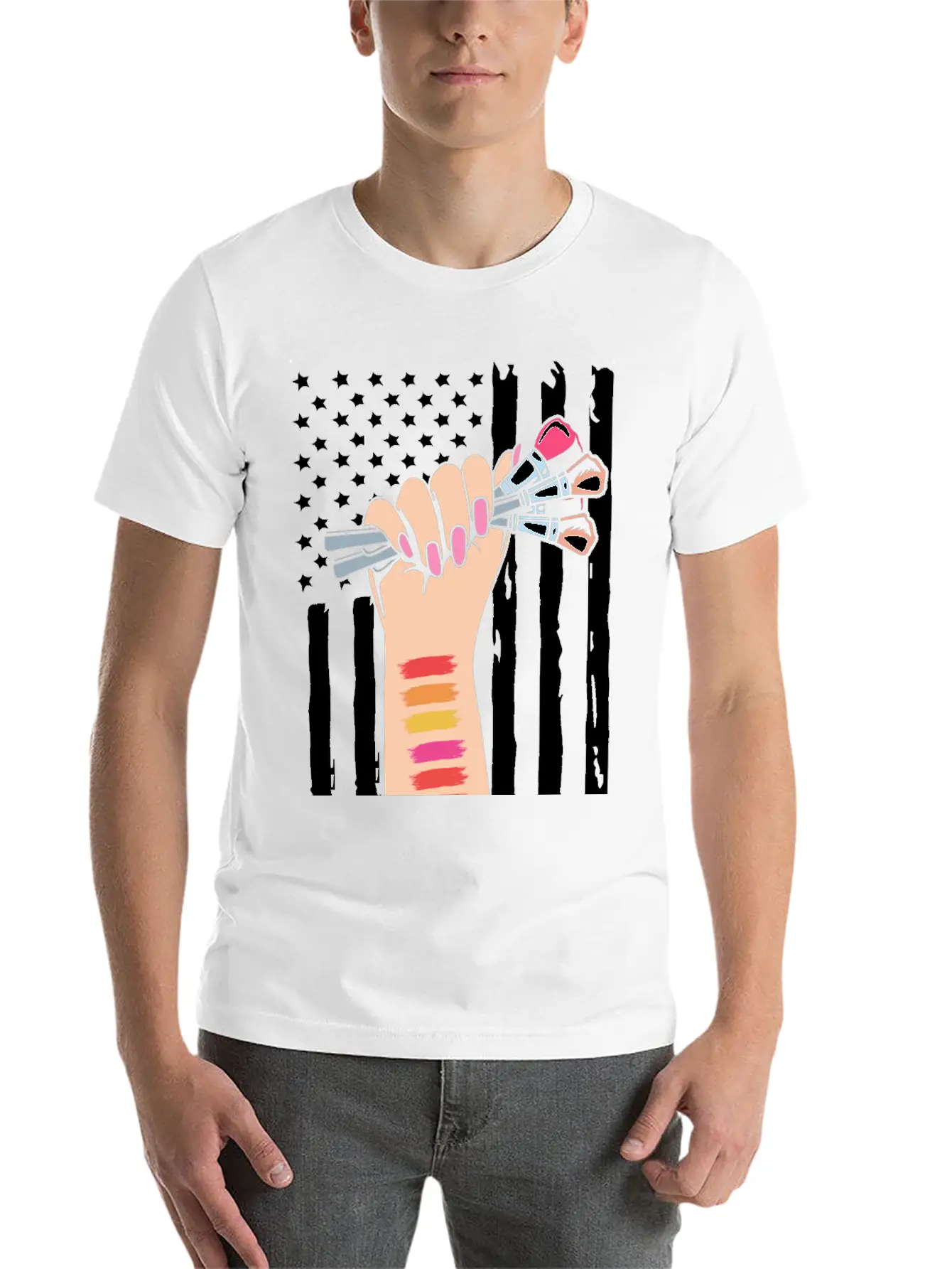 4th Of July American Flag Makeup Esthetician Relaxed Everyday Tee – Lightweight And Durable Cotton