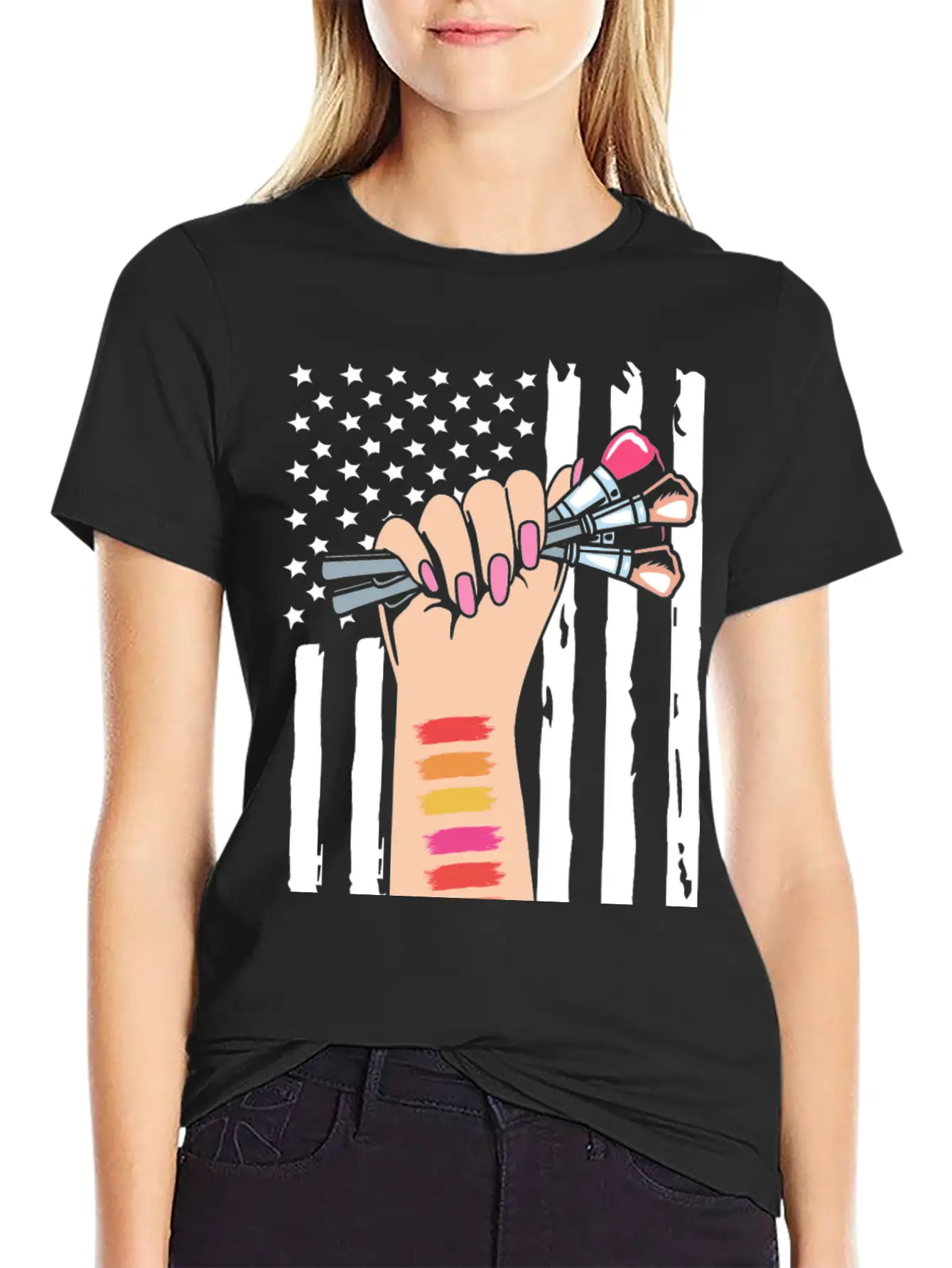 4th Of July American Flag Makeup Esthetician Relaxed Everyday Tee – Lightweight And Durable Cotton