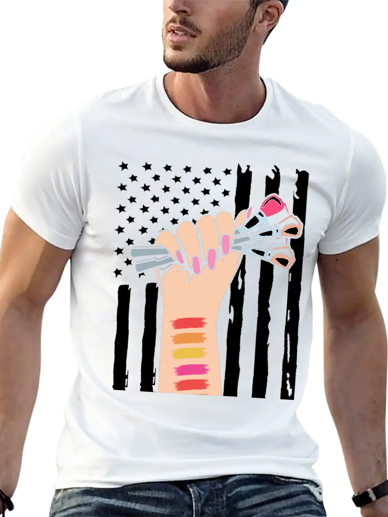 4th Of July American Flag Makeup Esthetician Relaxed Everyday Tee – Lightweight And Durable Cotton