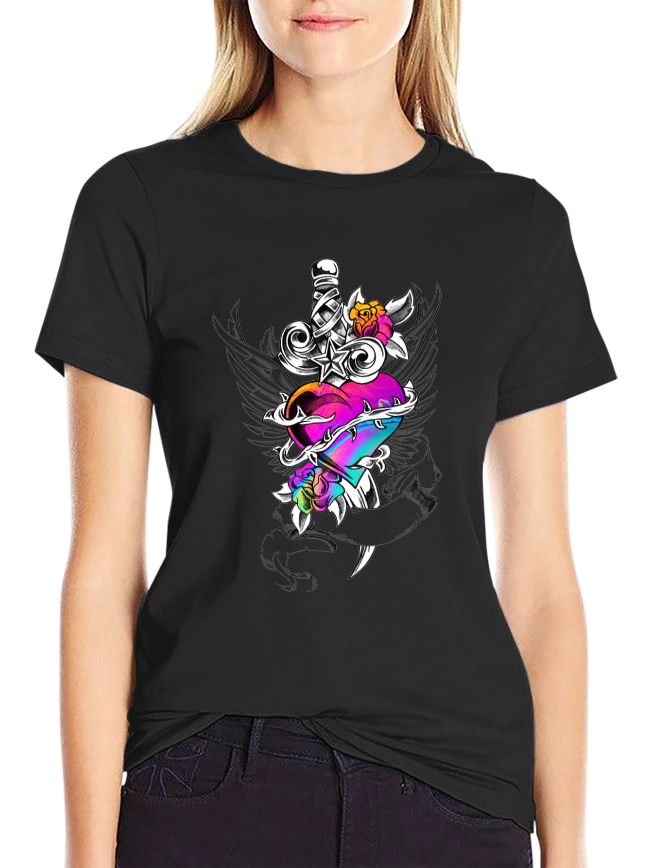 Dagger Heart Graphic Tee - Edgy Streetwear
