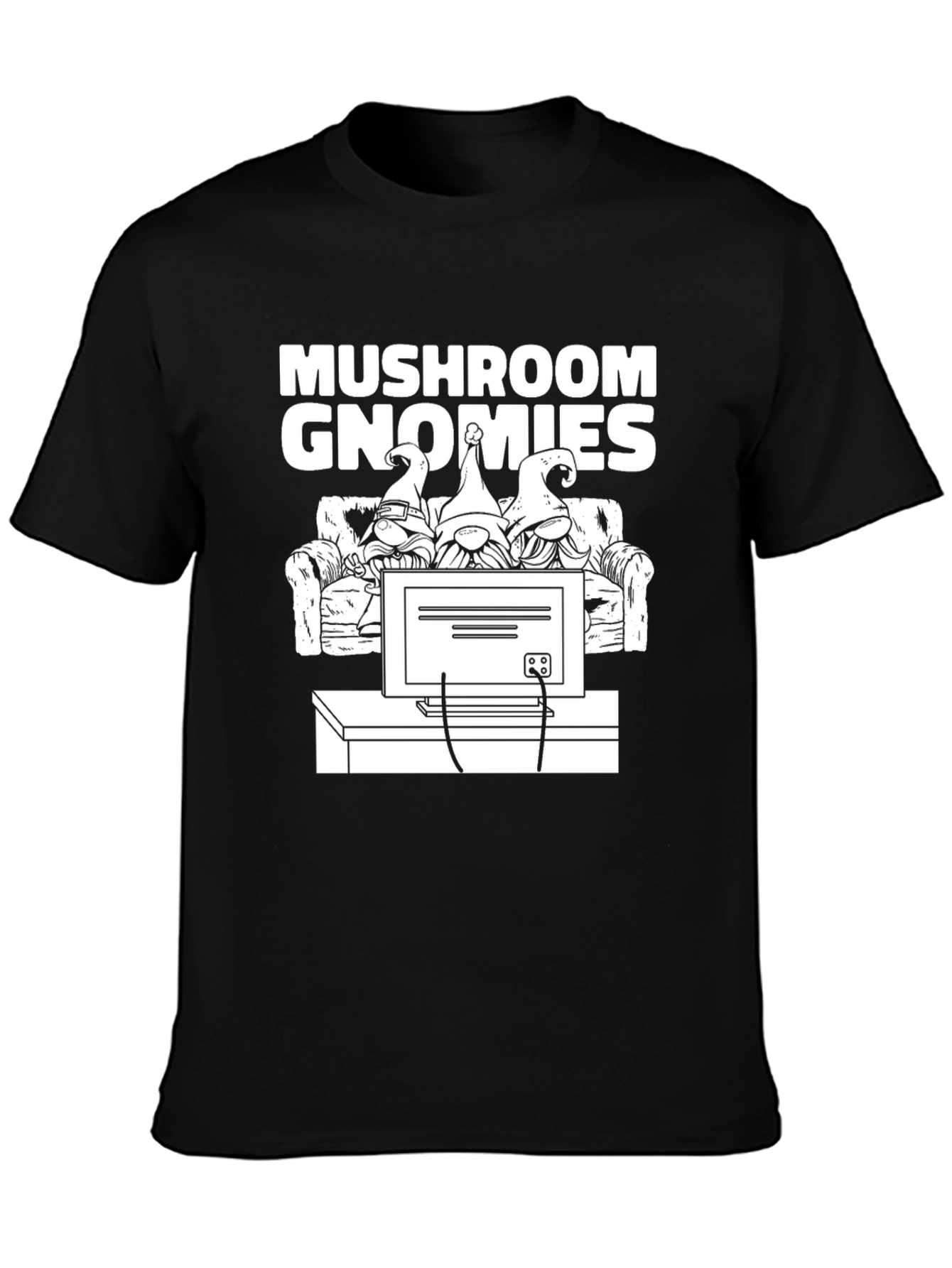Mushroom Gnomies Graphic Tee - Black Novelty T-Shirt
