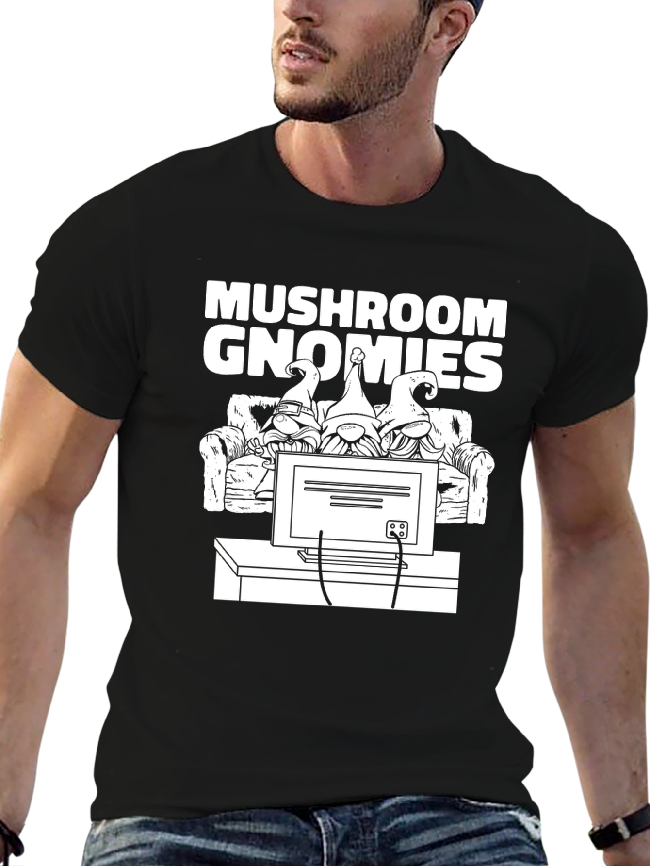 Mushroom Gnomies Graphic Tee - Black Novelty T-Shirt