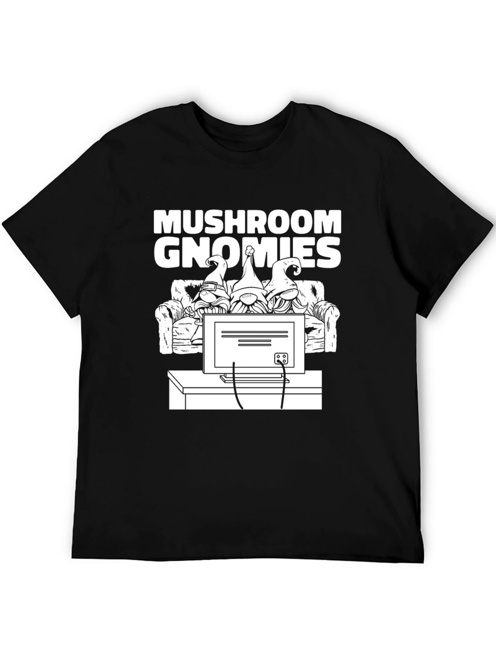 Mushroom Gnomies Graphic Tee - Black Novelty T-Shirt