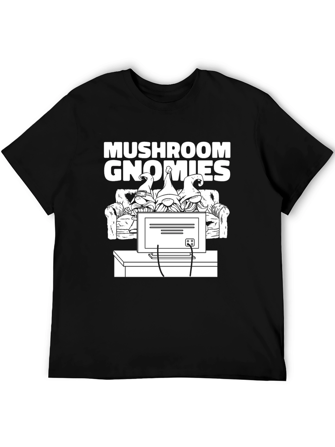 Mushroom Gnomies Graphic Tee - Black Novelty T-Shirt