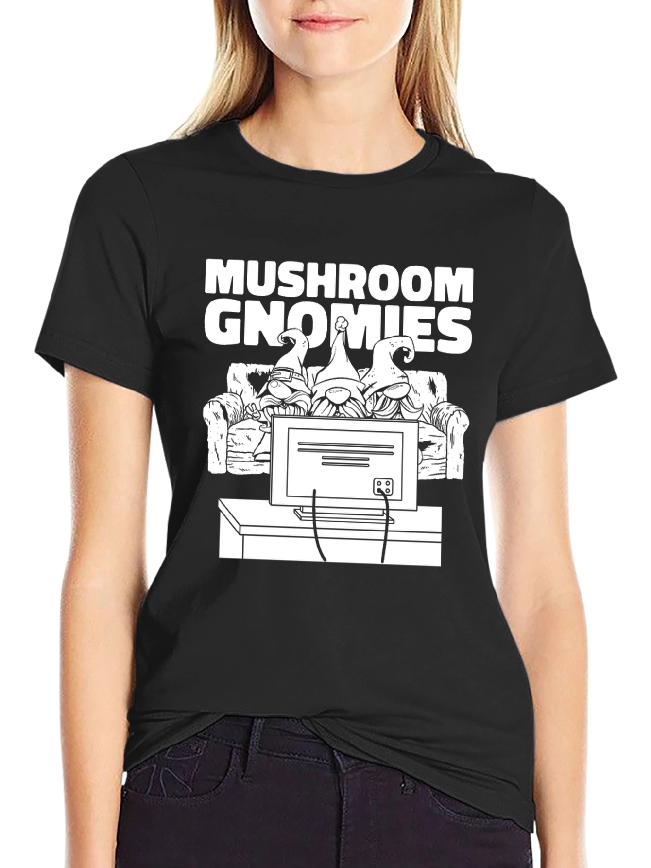 Mushroom Gnomies Graphic Tee - Black Novelty T-Shirt