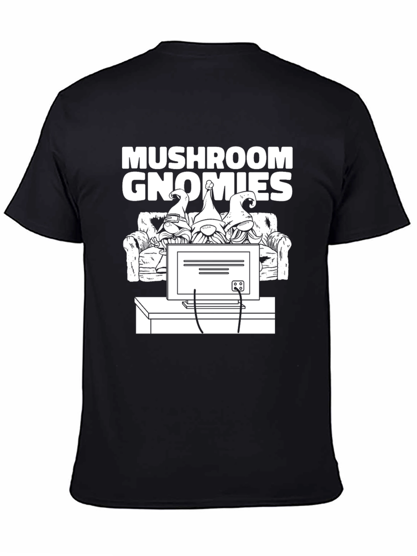 Mushroom Gnomies Graphic Tee - Black Novelty T-Shirt
